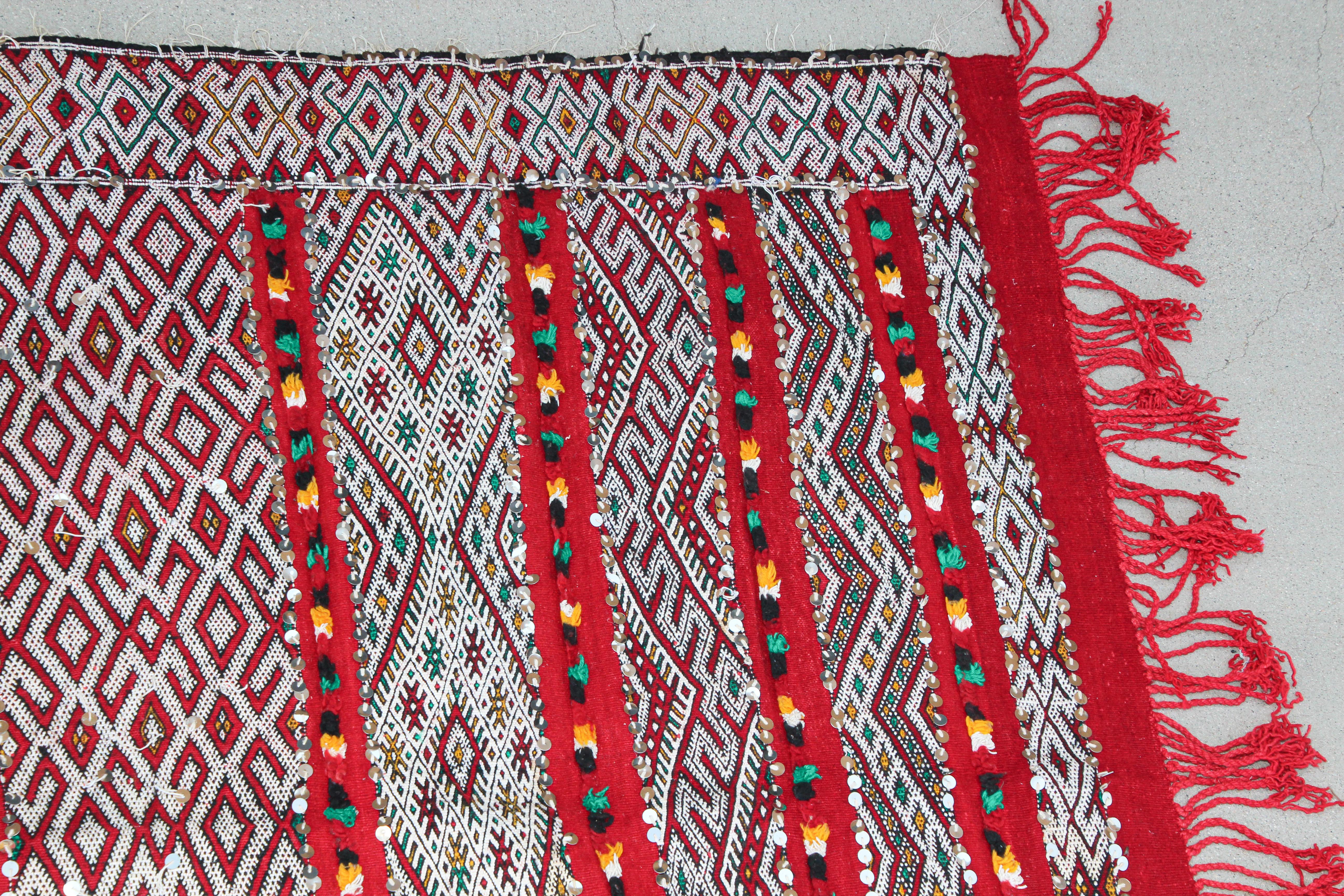 Embroidered 1960s Moroccan Vintage Berber Textile with Sequins North Africa, Handira For Sale
