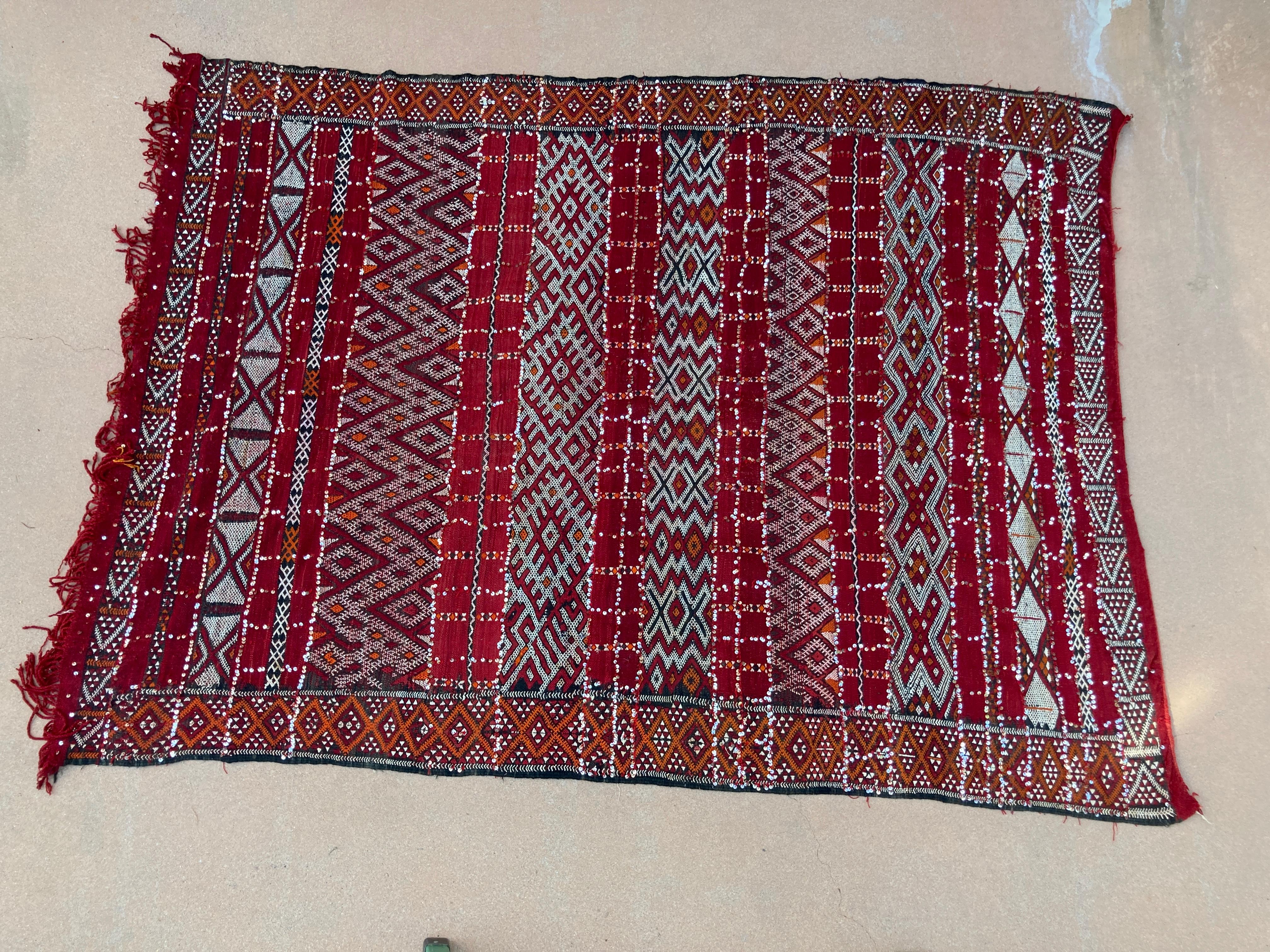 Moroccan Vintage Ethnic Textile with Sequins North Africa, Handira In Good Condition In North Hollywood, CA