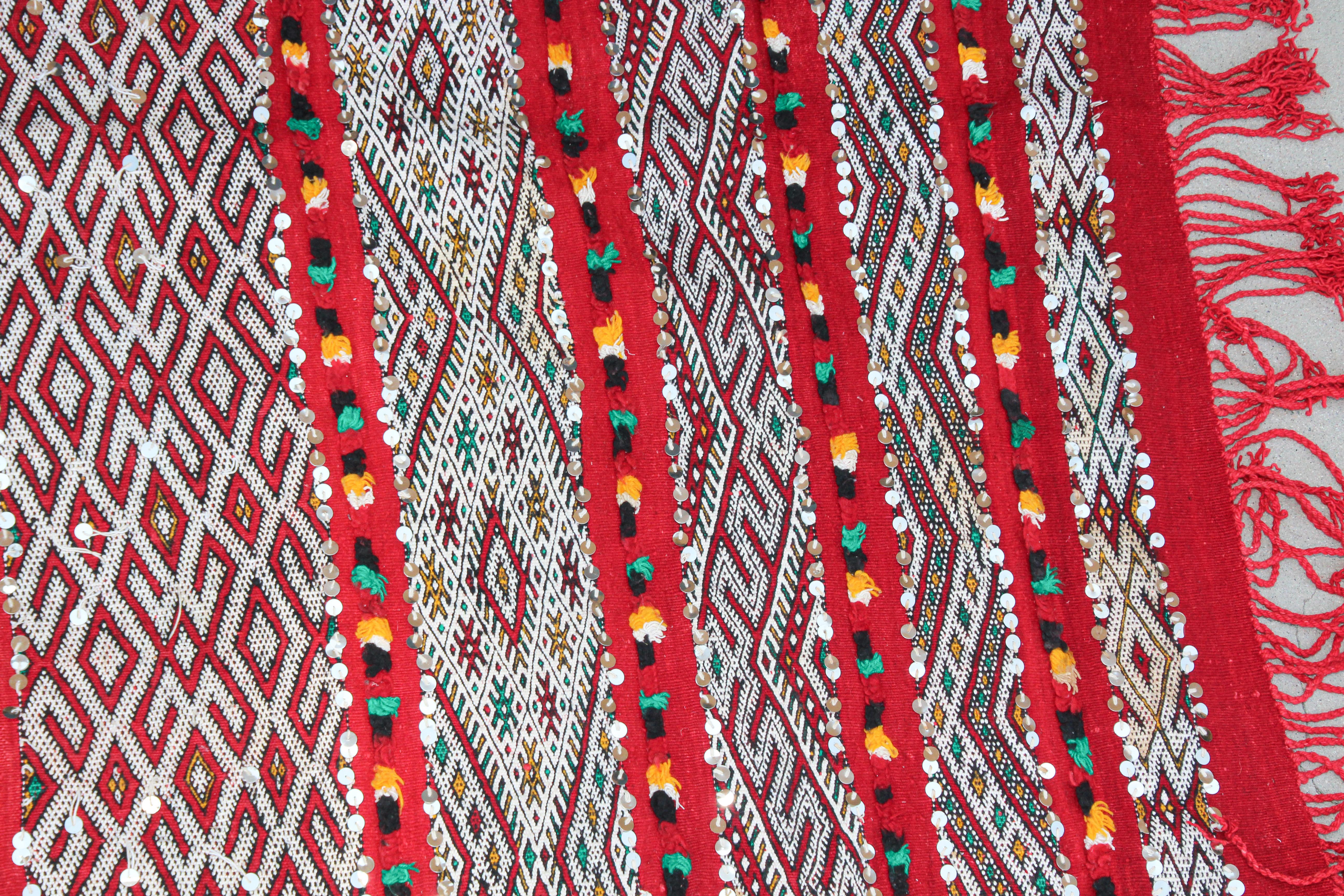 1960s Moroccan Vintage Berber Textile with Sequins North Africa, Handira In Good Condition For Sale In North Hollywood, CA