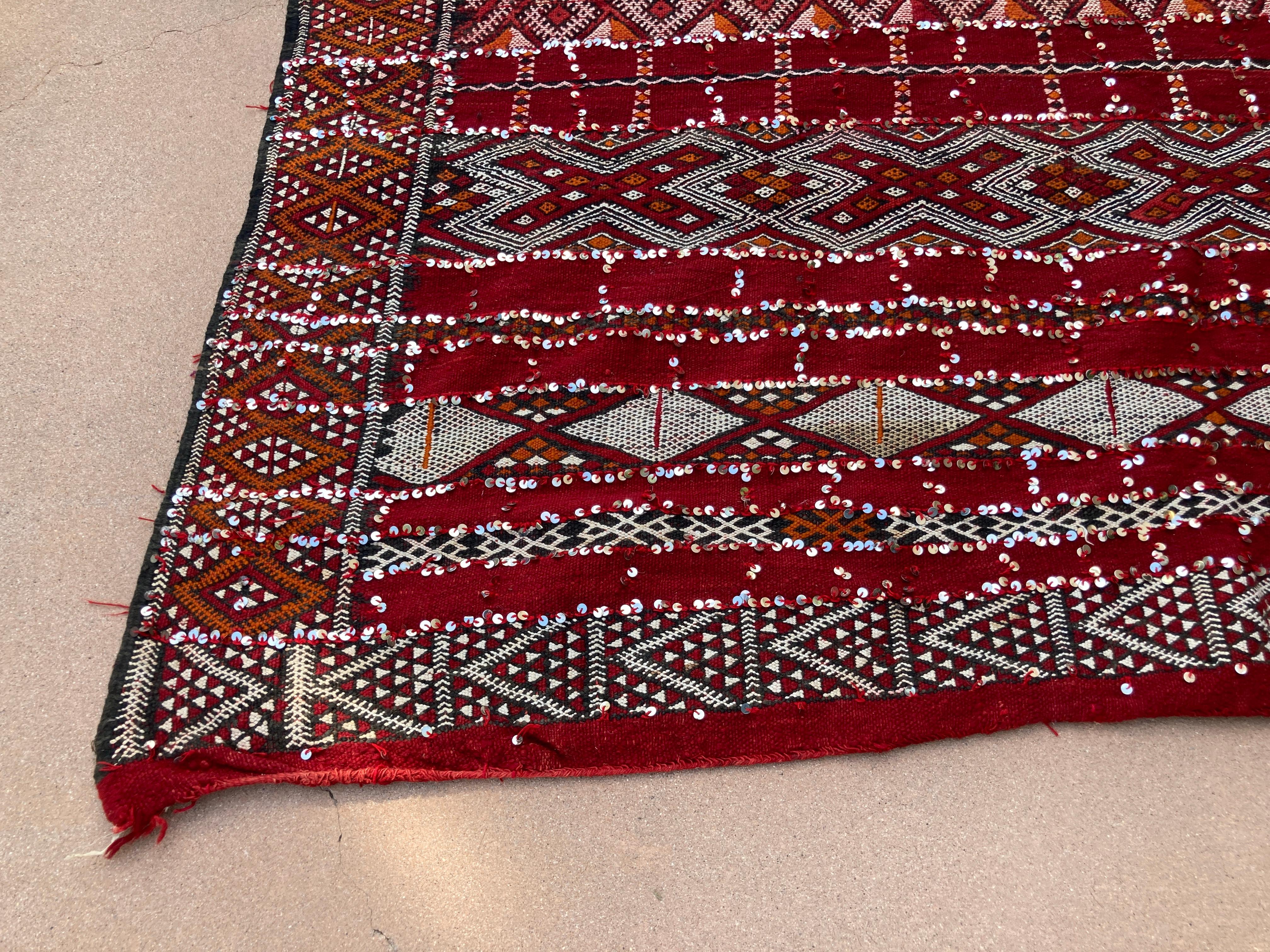 20th Century Moroccan Vintage Ethnic Textile with Sequins North Africa, Handira