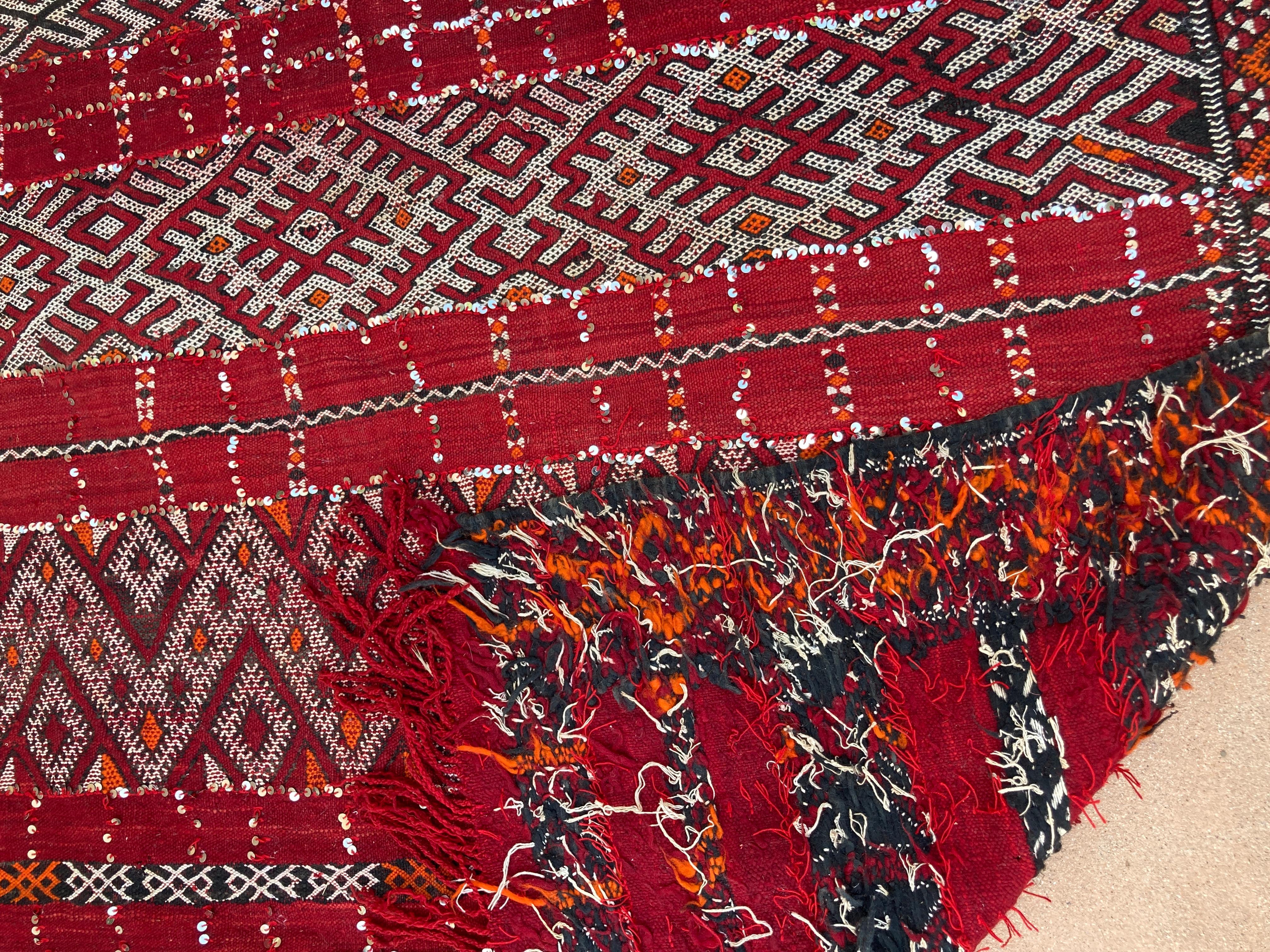 Moroccan Vintage Ethnic Textile with Sequins North Africa, Handira 1