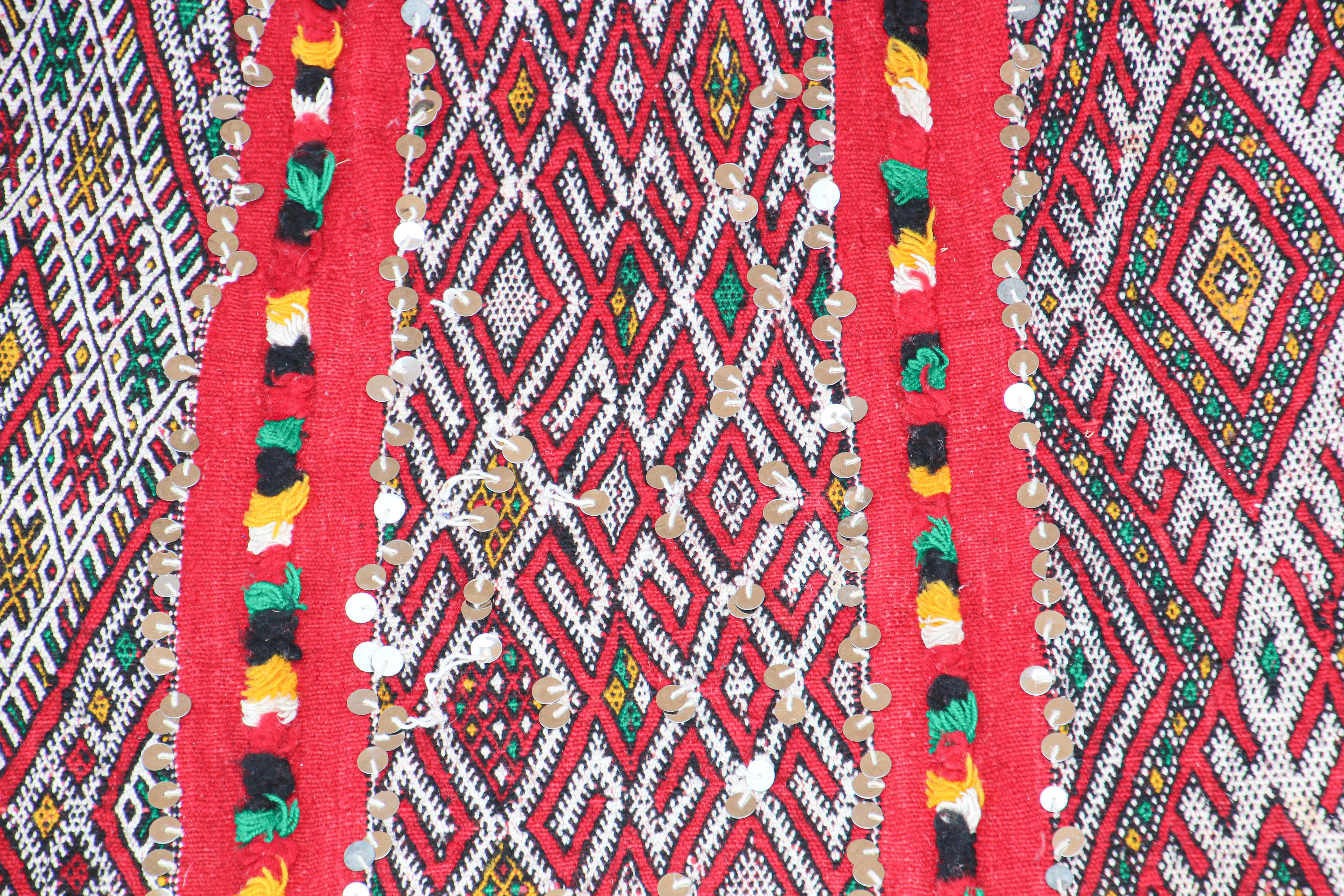 1960s Moroccan Vintage Berber Textile with Sequins North Africa, Handira For Sale 1