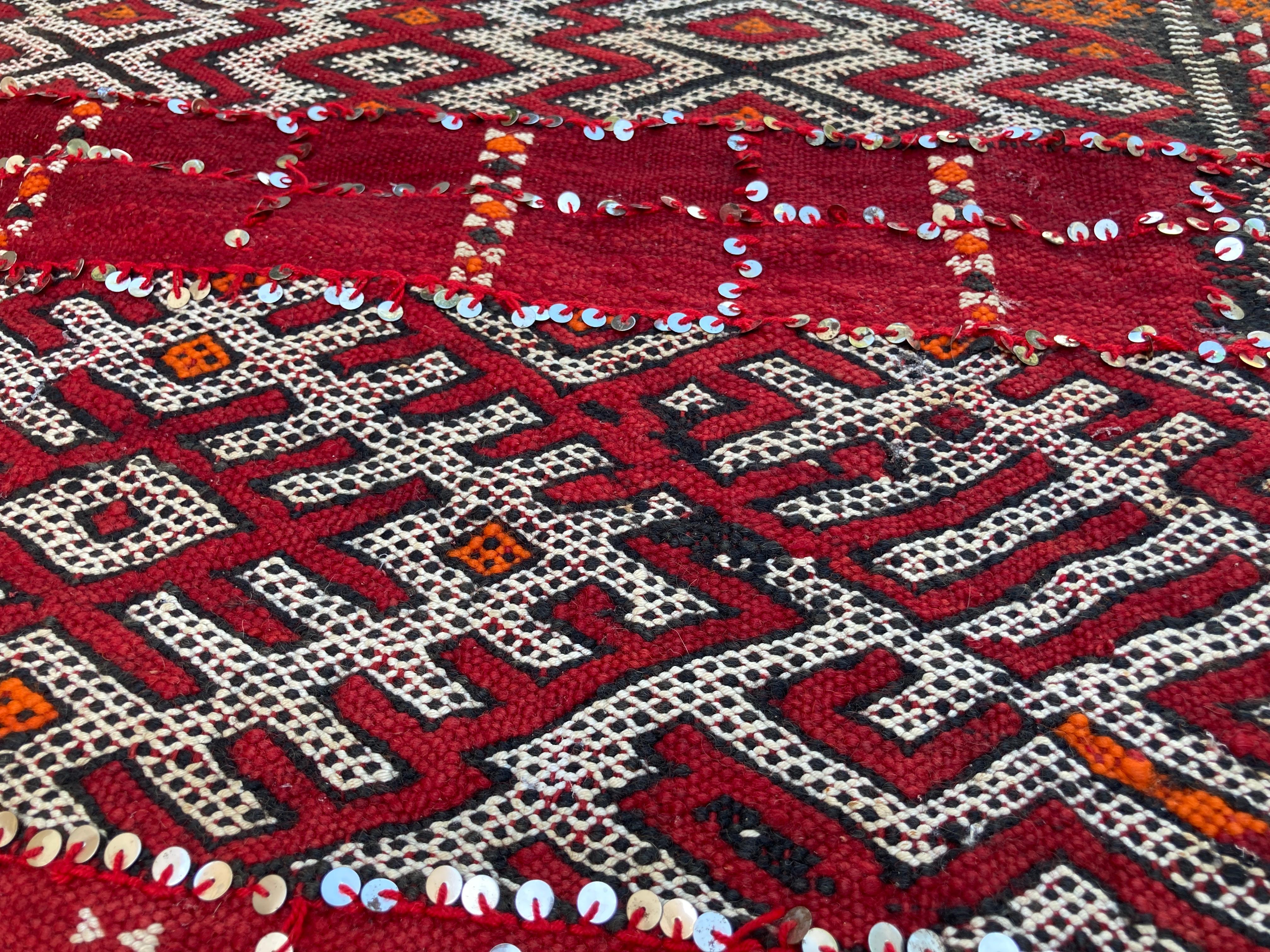 Moroccan Vintage Ethnic Textile with Sequins North Africa, Handira 2