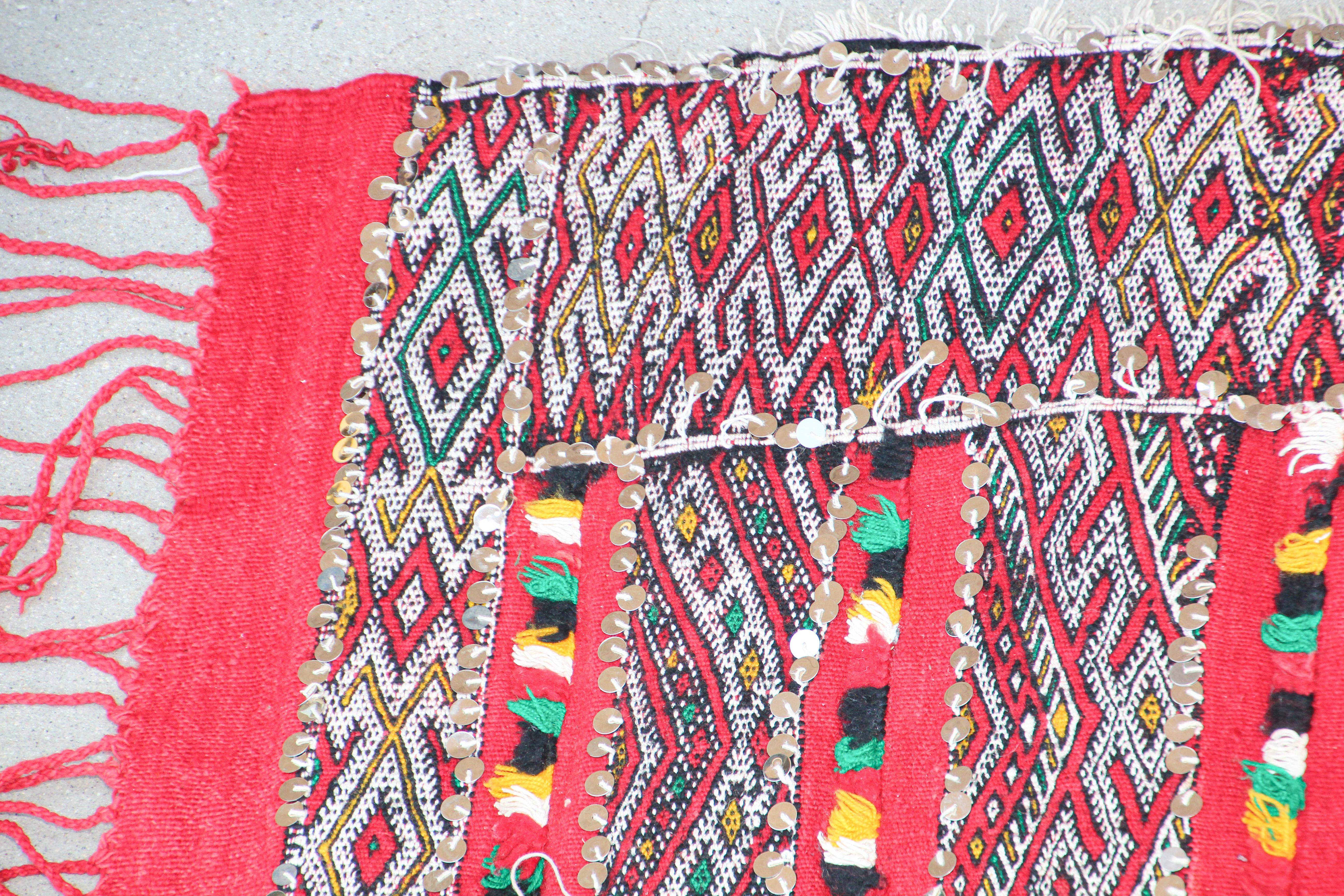 1960s Moroccan Vintage Berber Textile with Sequins North Africa, Handira For Sale 4
