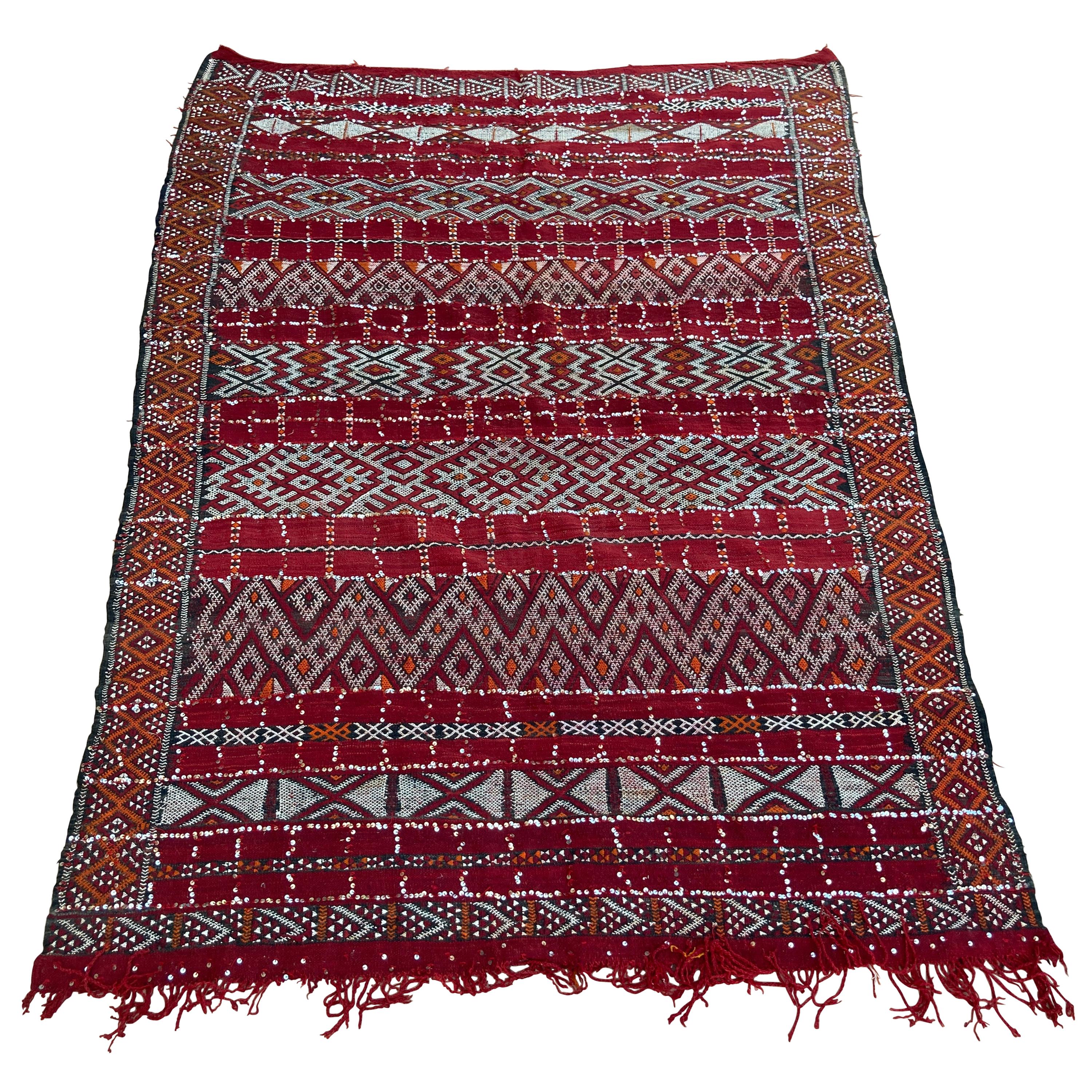 Moroccan Vintage Ethnic Textile with Sequins North Africa, Handira