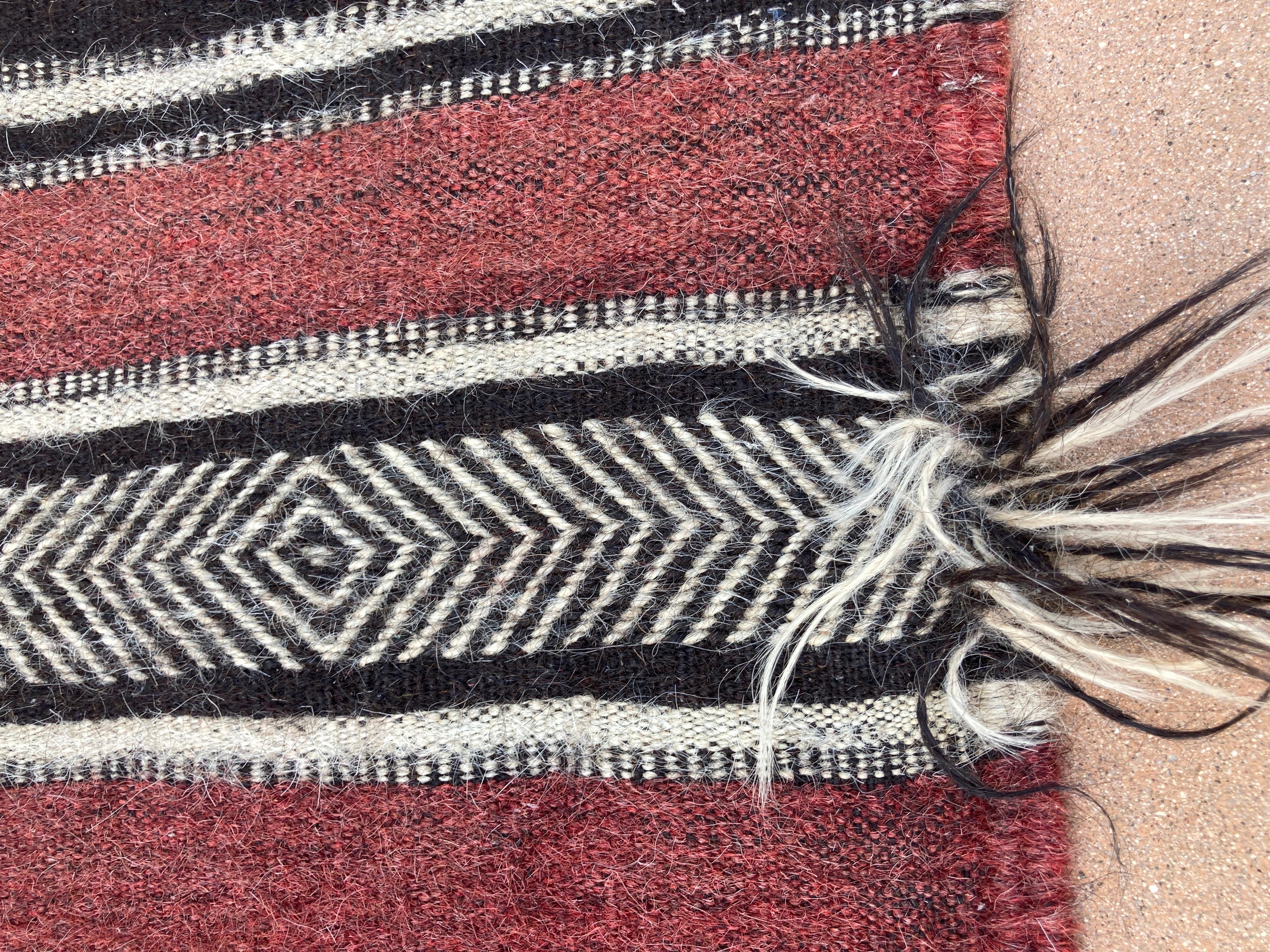 Moroccan Vintage Flat-Weave Black Camel Hair Tribal Rug For Sale 5