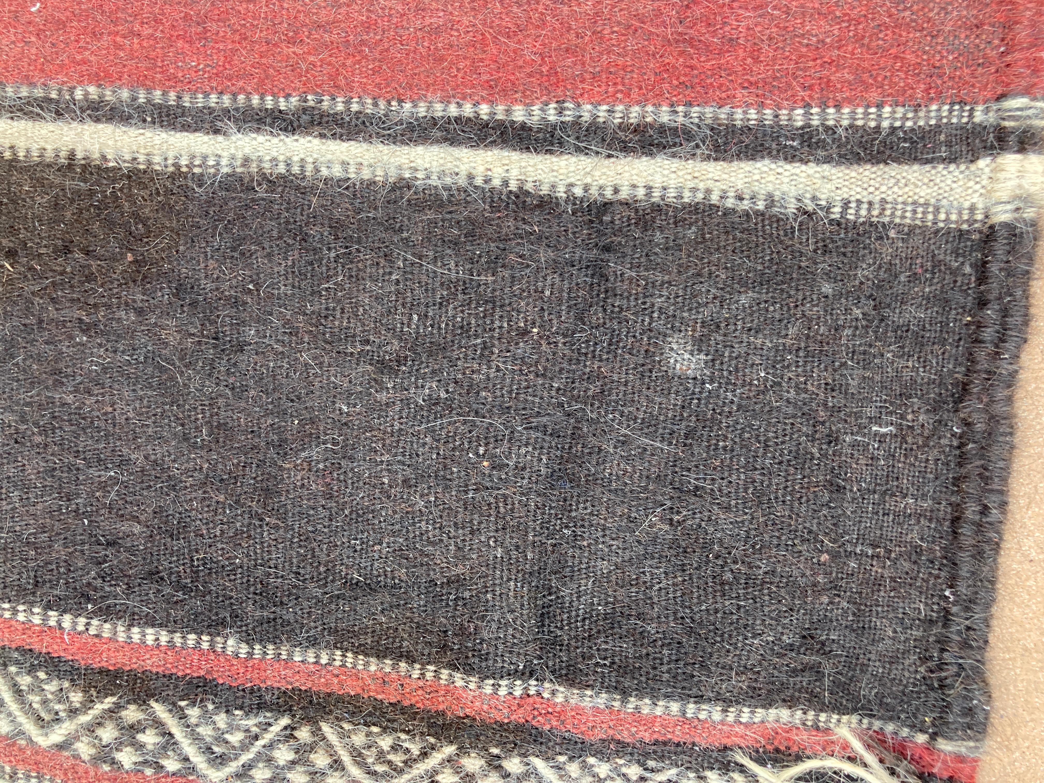 Moroccan Vintage Flat-Weave Black Camel Hair Tribal Rug For Sale 6