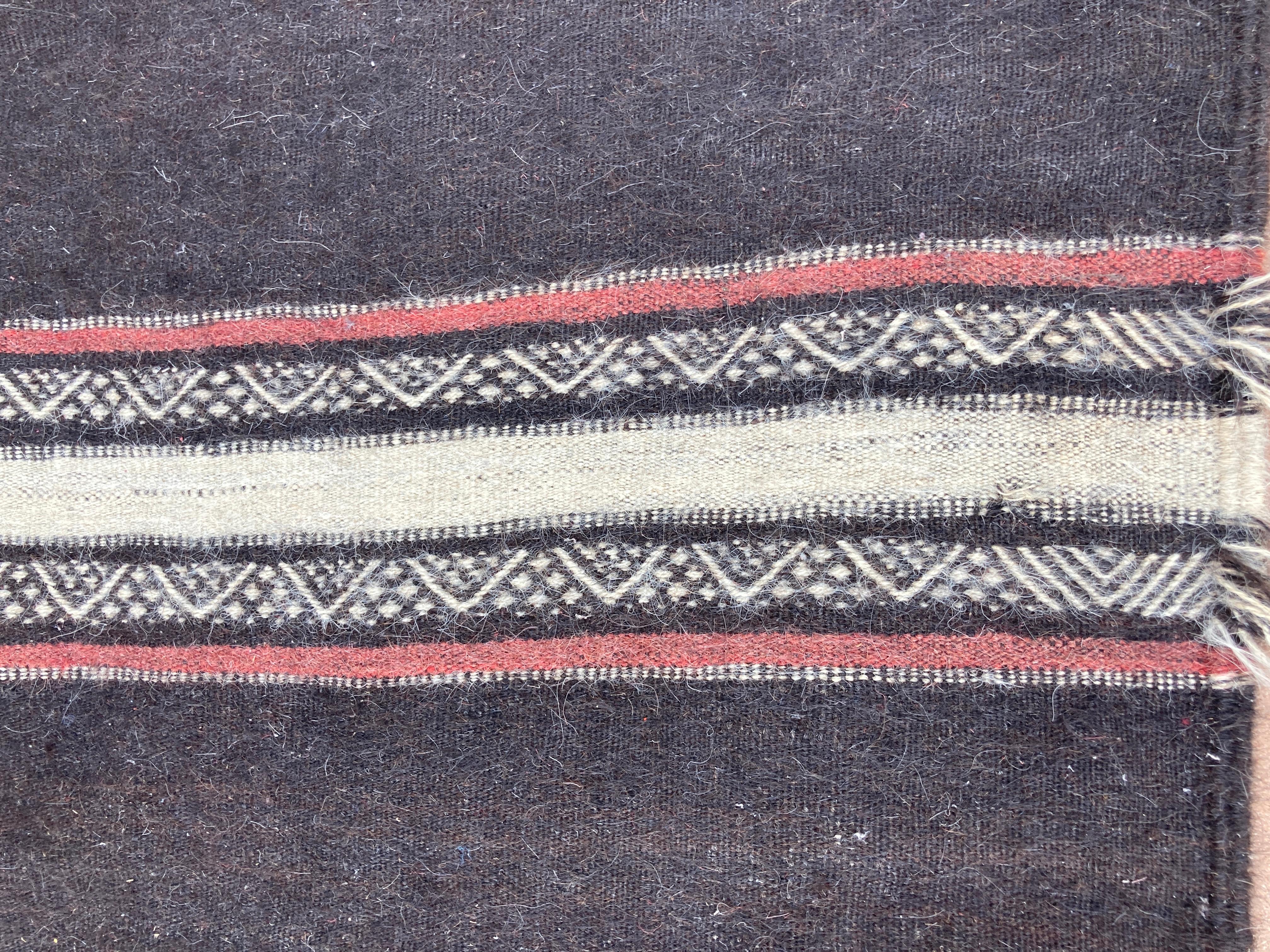 Moroccan Vintage Flat-Weave Black Camel Hair Tribal Rug For Sale 8
