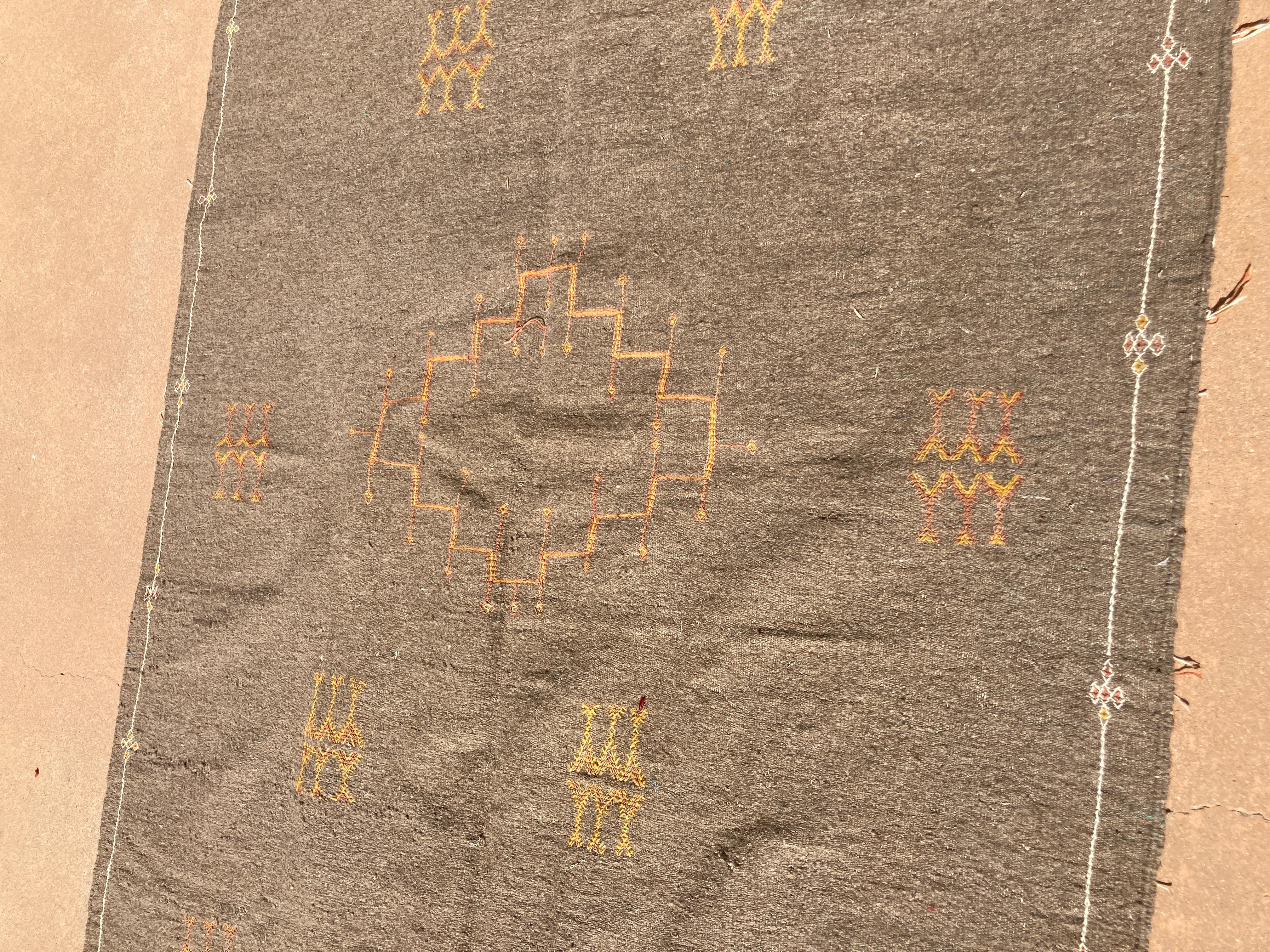 20th Century Moroccan Vintage Flat-Weave Brown Rug For Sale