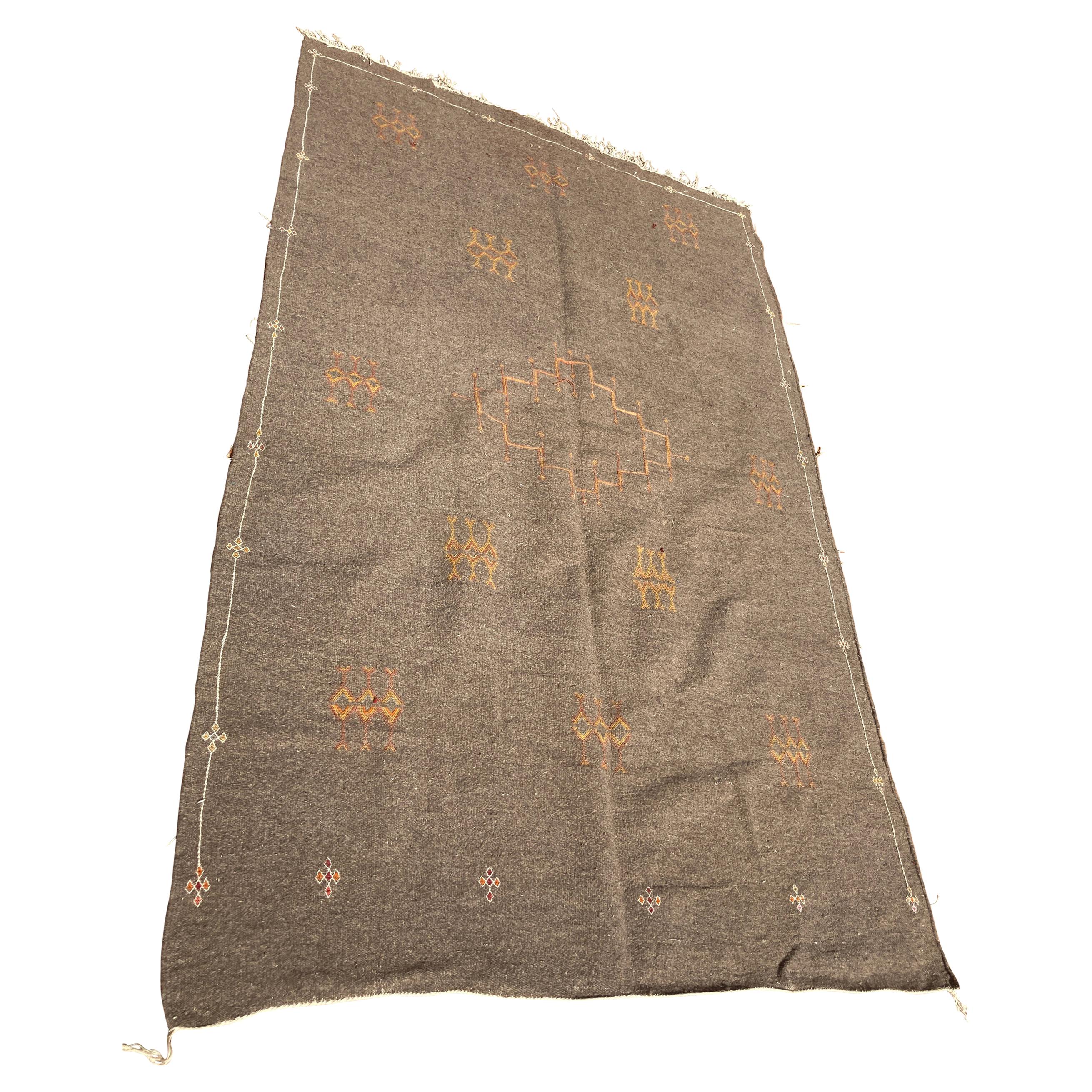 Moroccan Vintage Flat-Weave Brown Rug For Sale