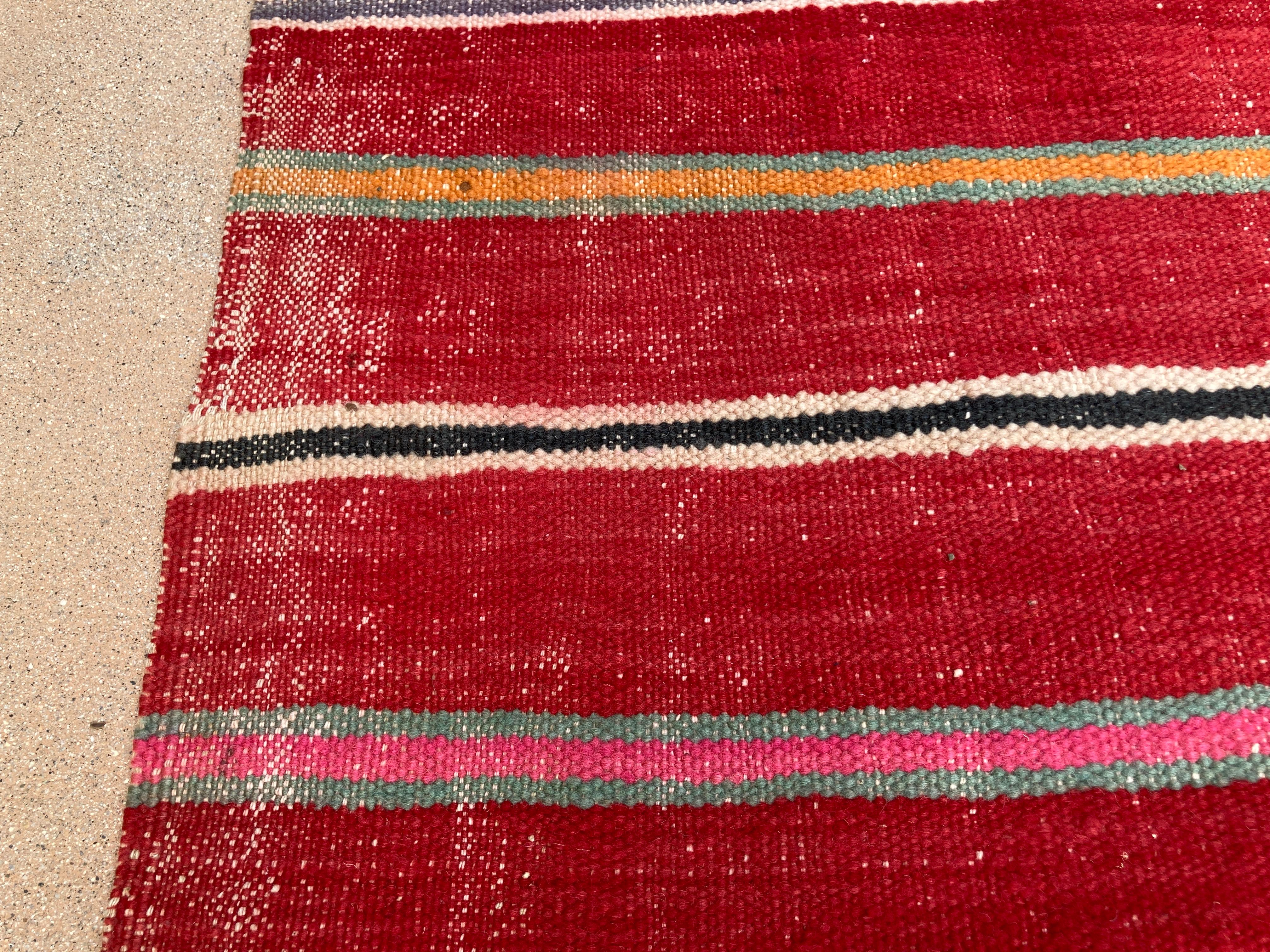 1960s Moroccan Vintage Flat-Weave Ethnic Textile Rug For Sale 2