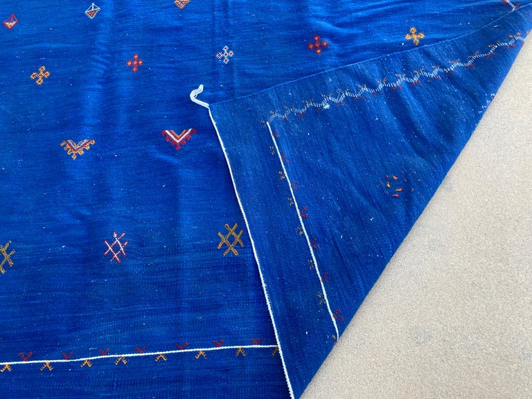 Moroccan Vintage Flat-Weave Majorelle Cobalt Blue Kilim Rug For Sale 9