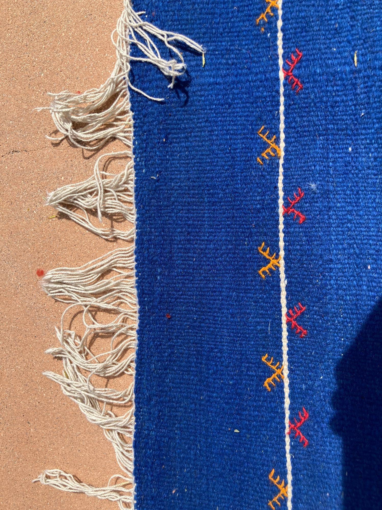 Moroccan Vintage Flat-Weave Majorelle Cobalt Blue Kilim Rug 10