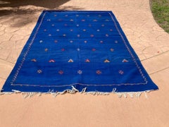 Moroccan Vintage Flat-Weave Majorelle Cobalt Blue Kilim Rug