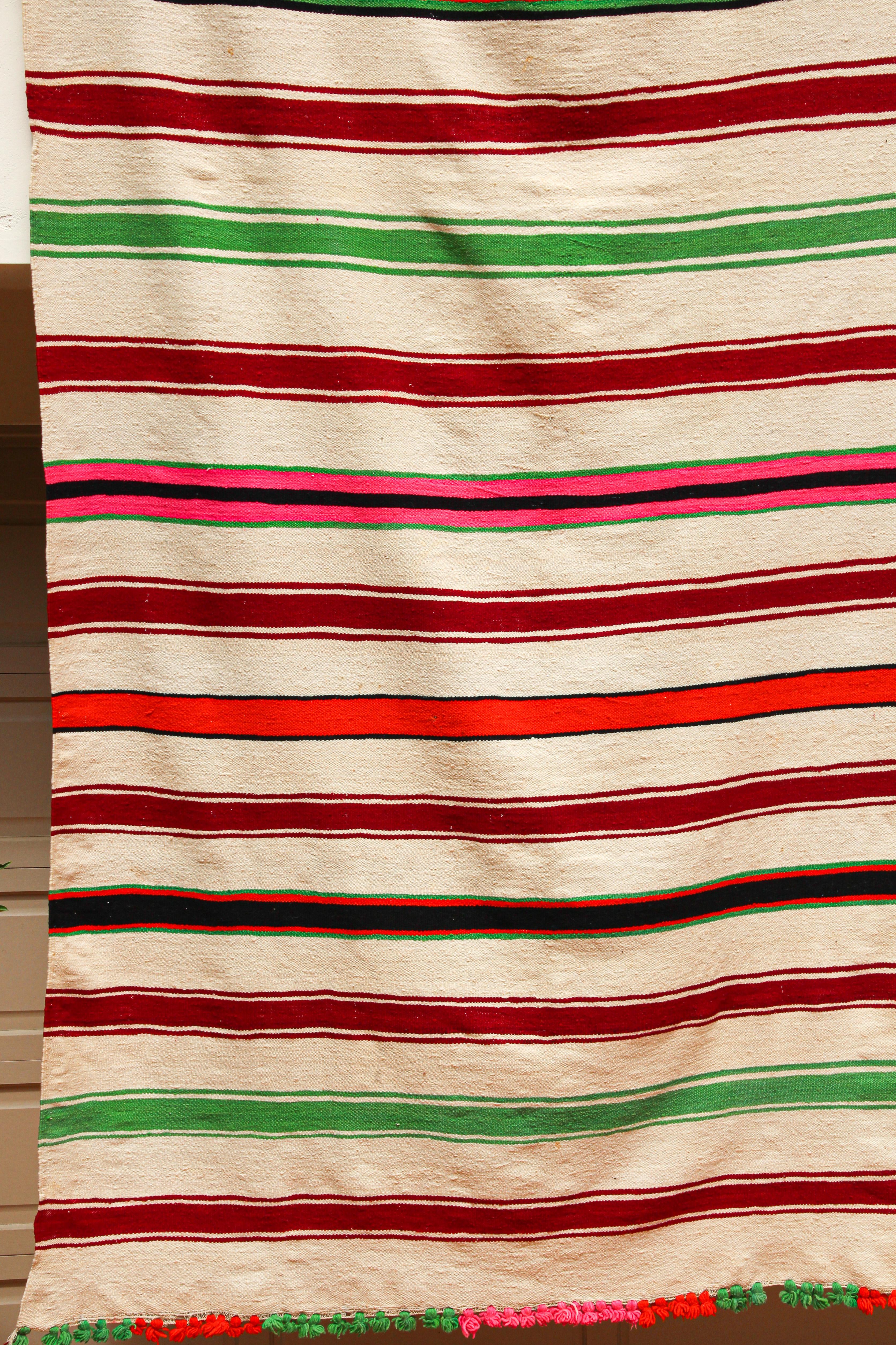 Folk Art Vintage 1960s Moroccan Flat-Weave Rug, Ethnic Textile Handira For Sale