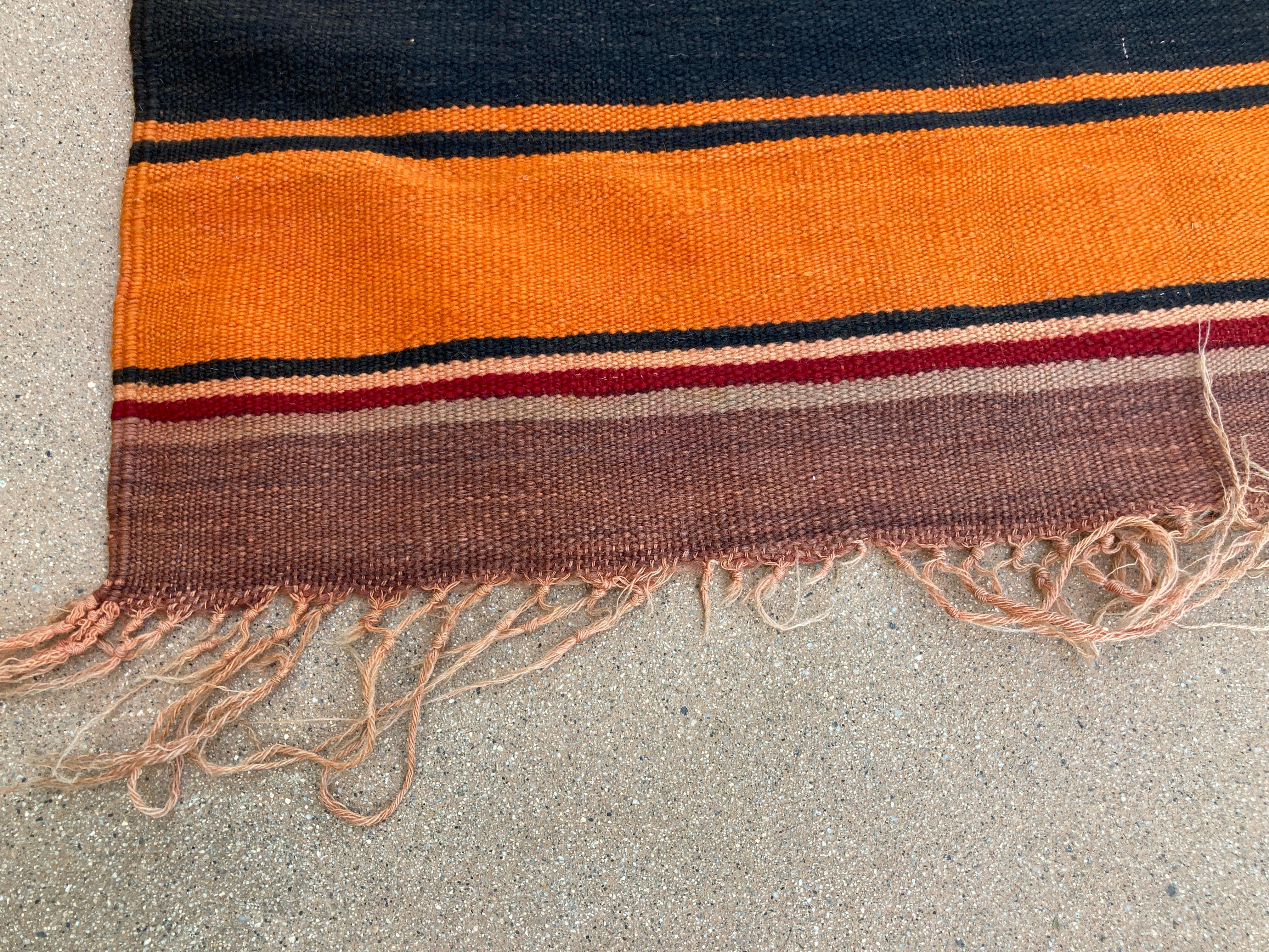 Wool Moroccan Vintage Flat-Weave Stripe Kilim Rug For Sale