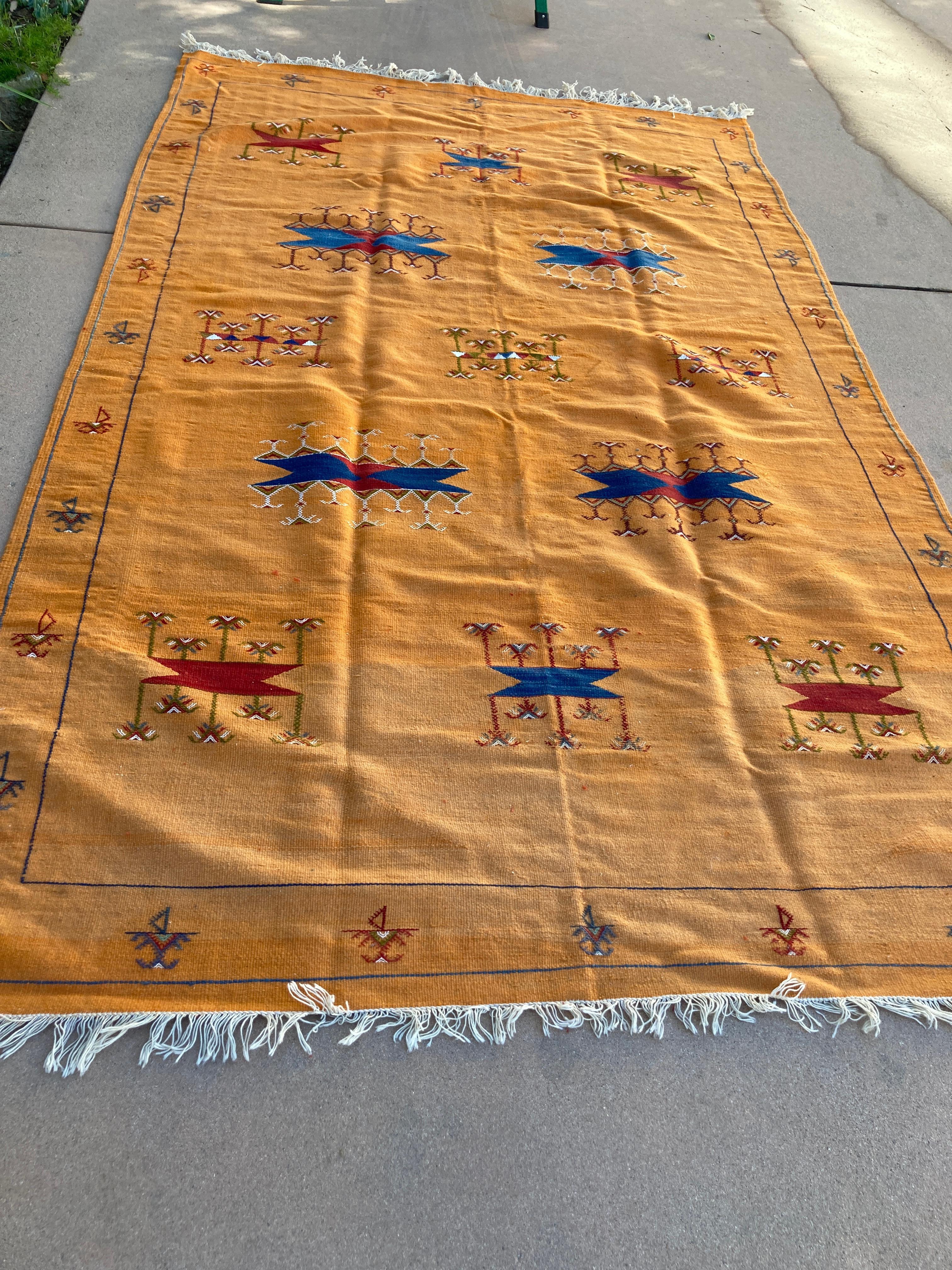 Moroccan Vintage Flat-Weave Sunflower Color Rug In Good Condition In North Hollywood, CA