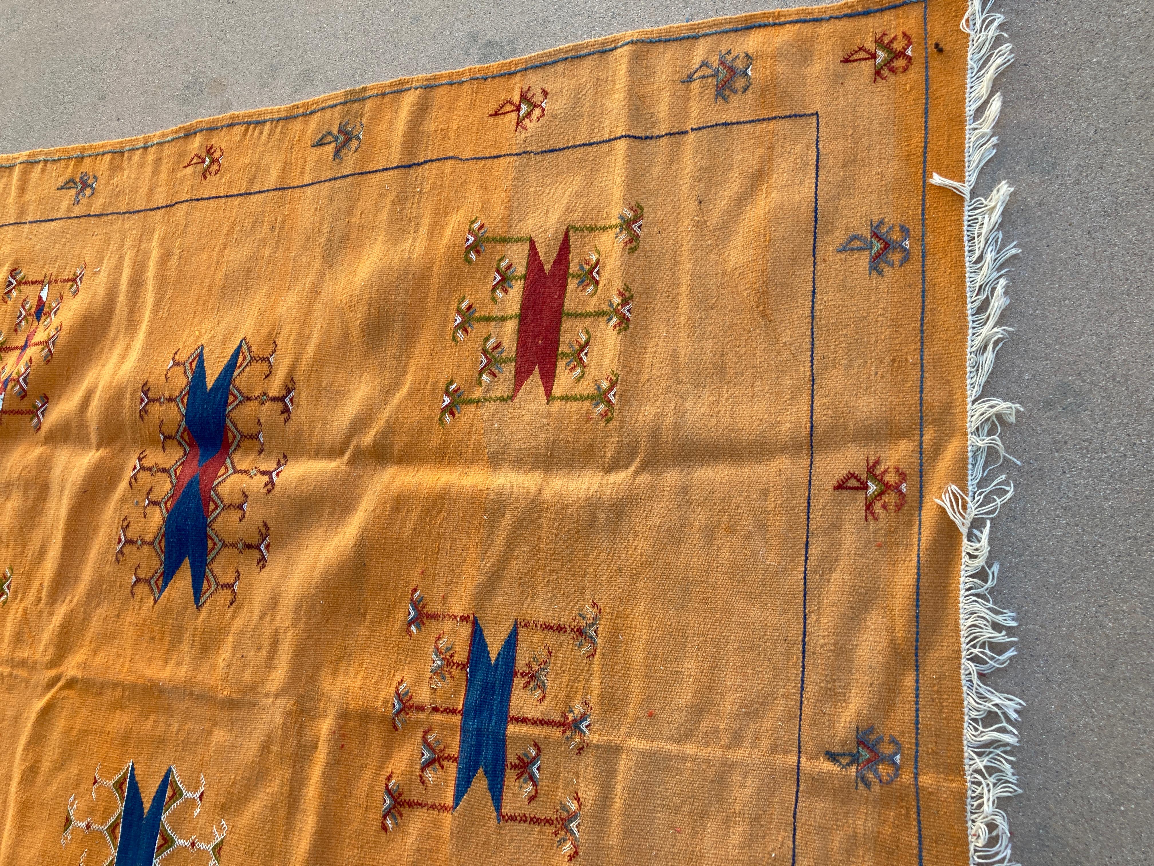 Wool Moroccan Vintage Flat-Weave Sunflower Color Rug