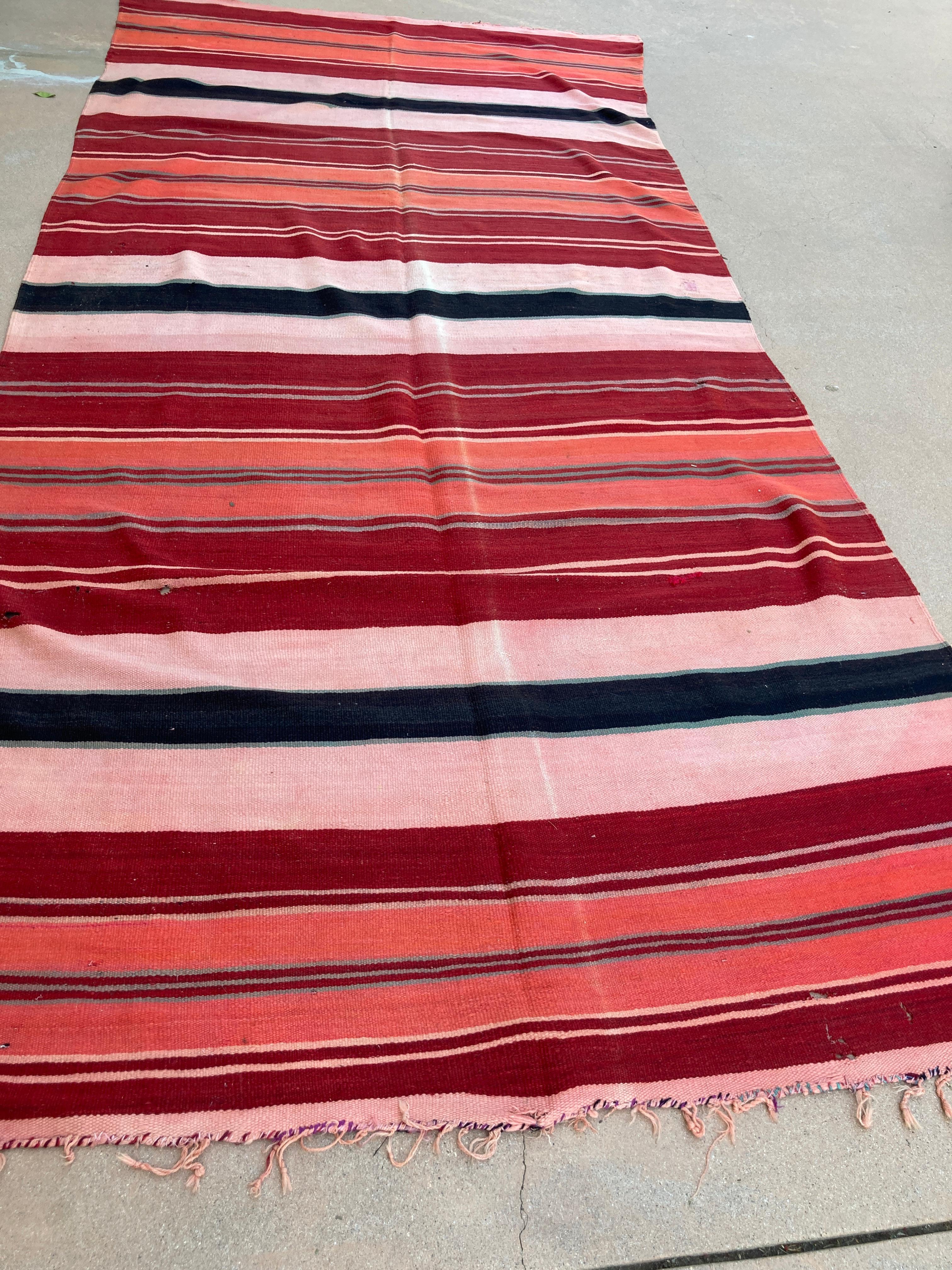 Hand-Woven Moroccan Vintage Flat-Weave Tribal Kilim Rug For Sale