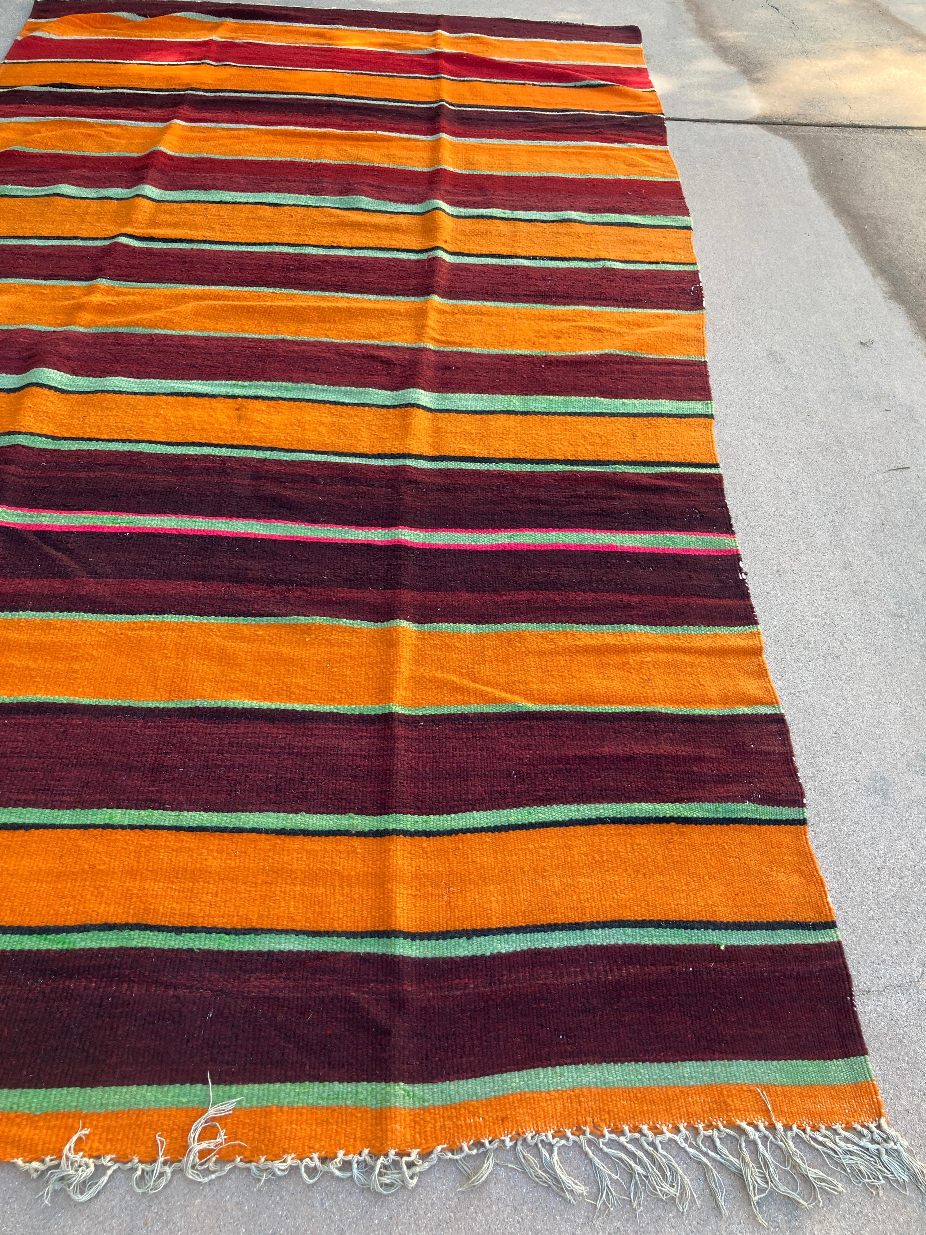Folk Art 1960s Moroccan Vintage Flat-Weave Berber Rug For Sale