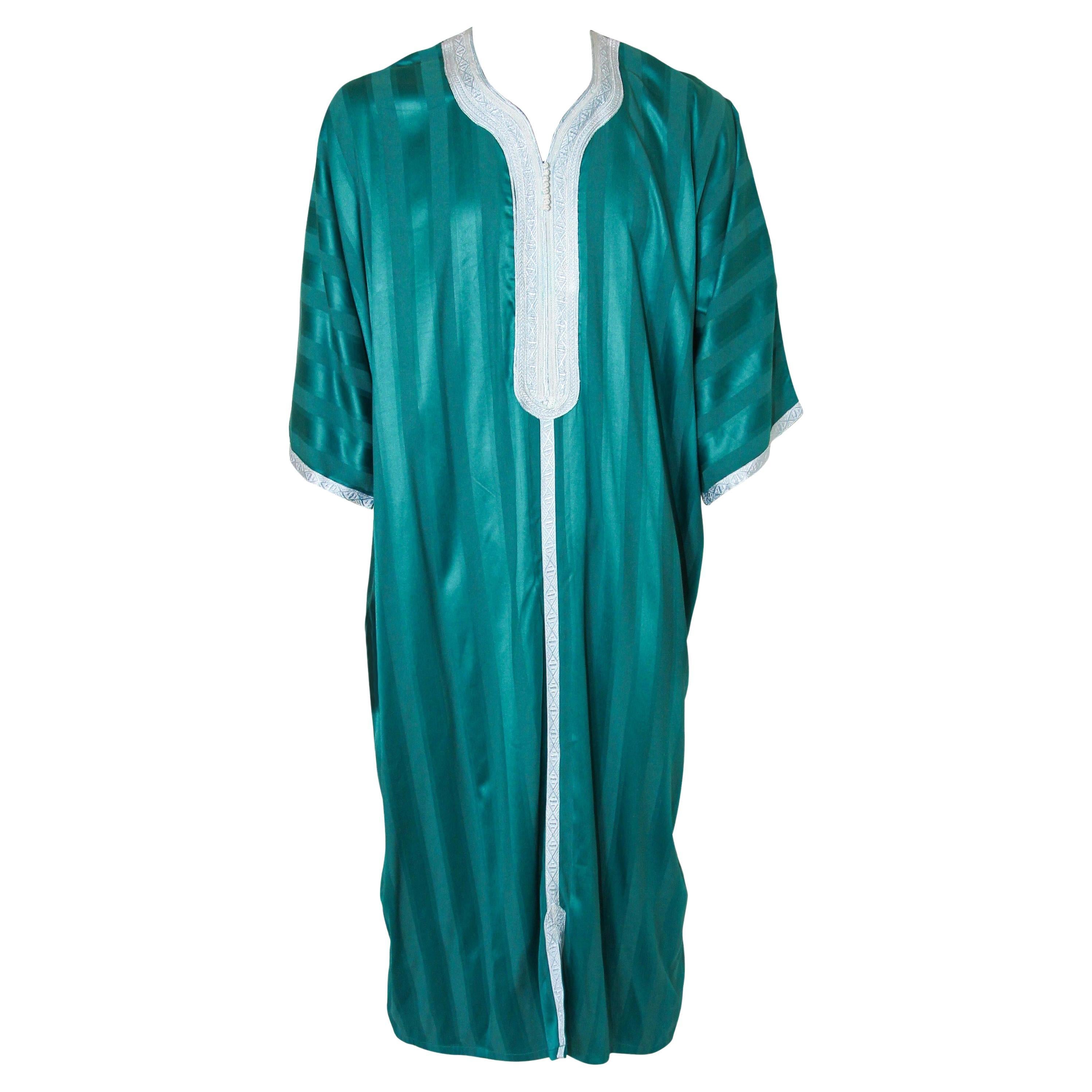 Moroccan Vintage Gentleman Emerald Green Caftan For Sale