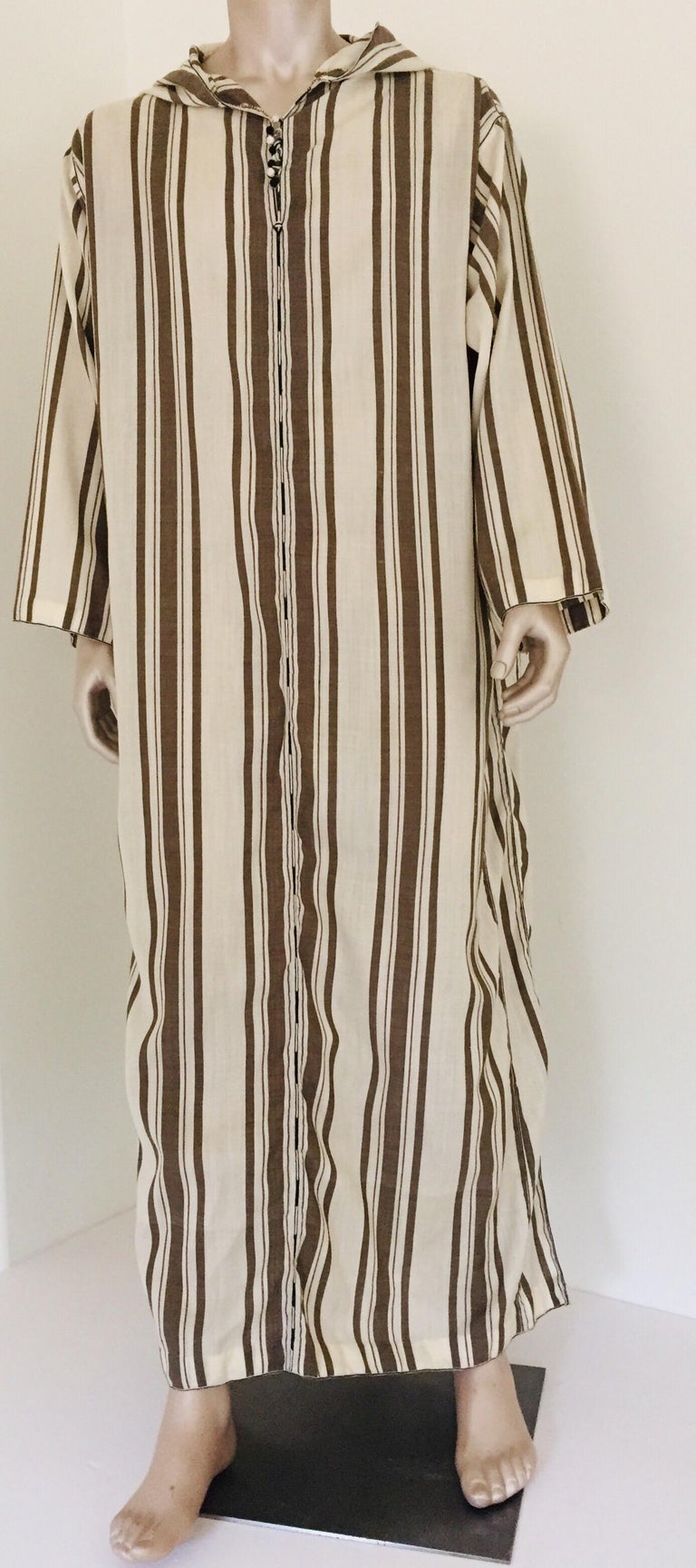 Moroccan Vintage Gentleman Traditional Djellaba with Hood, circa 1970