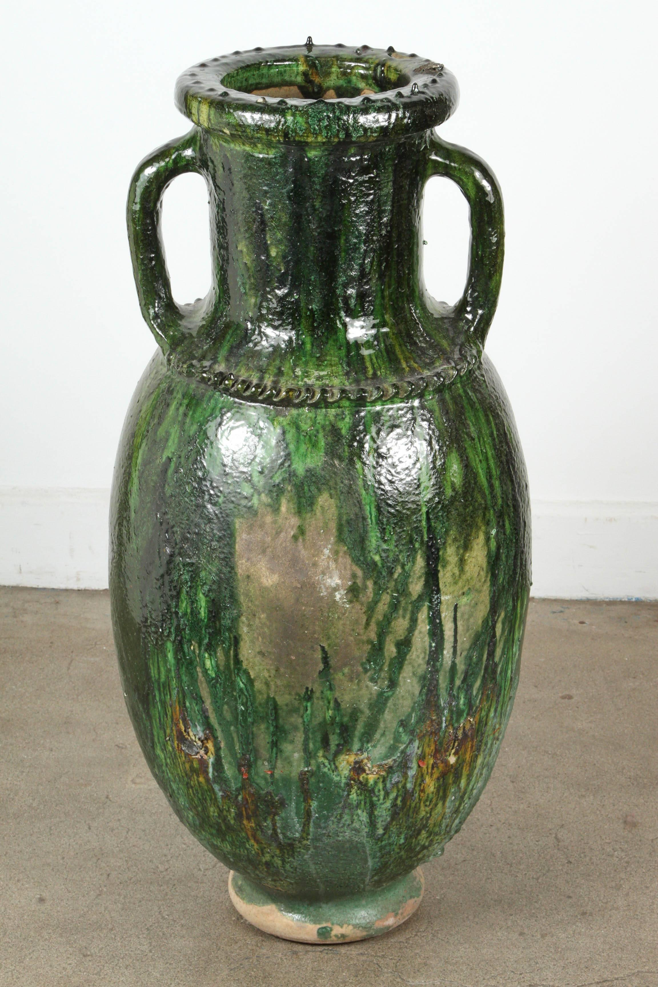 Moroccan Vintage Green Olive Jar In Fair Condition For Sale In North Hollywood, CA