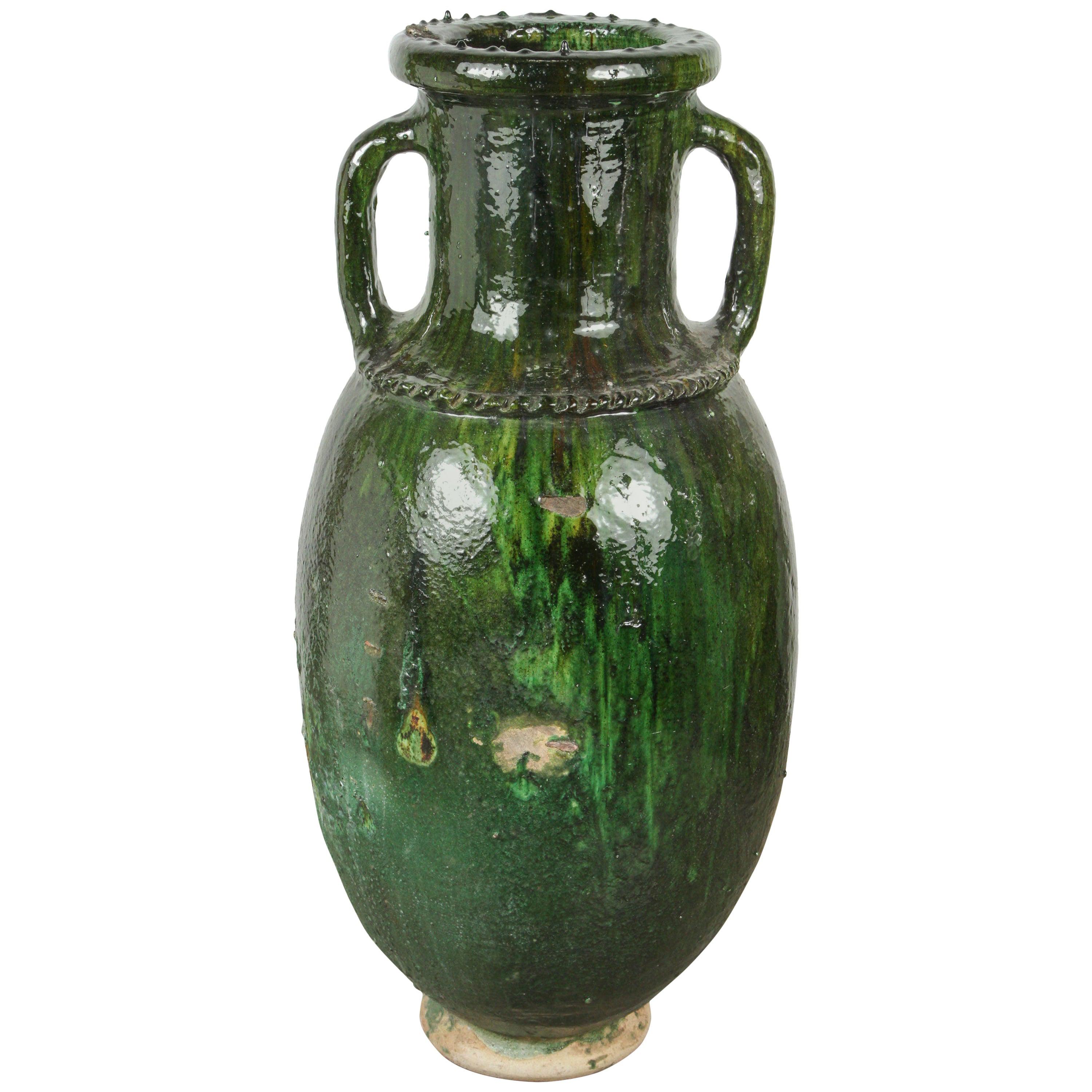 Moroccan Vintage Green Olive Jar For Sale