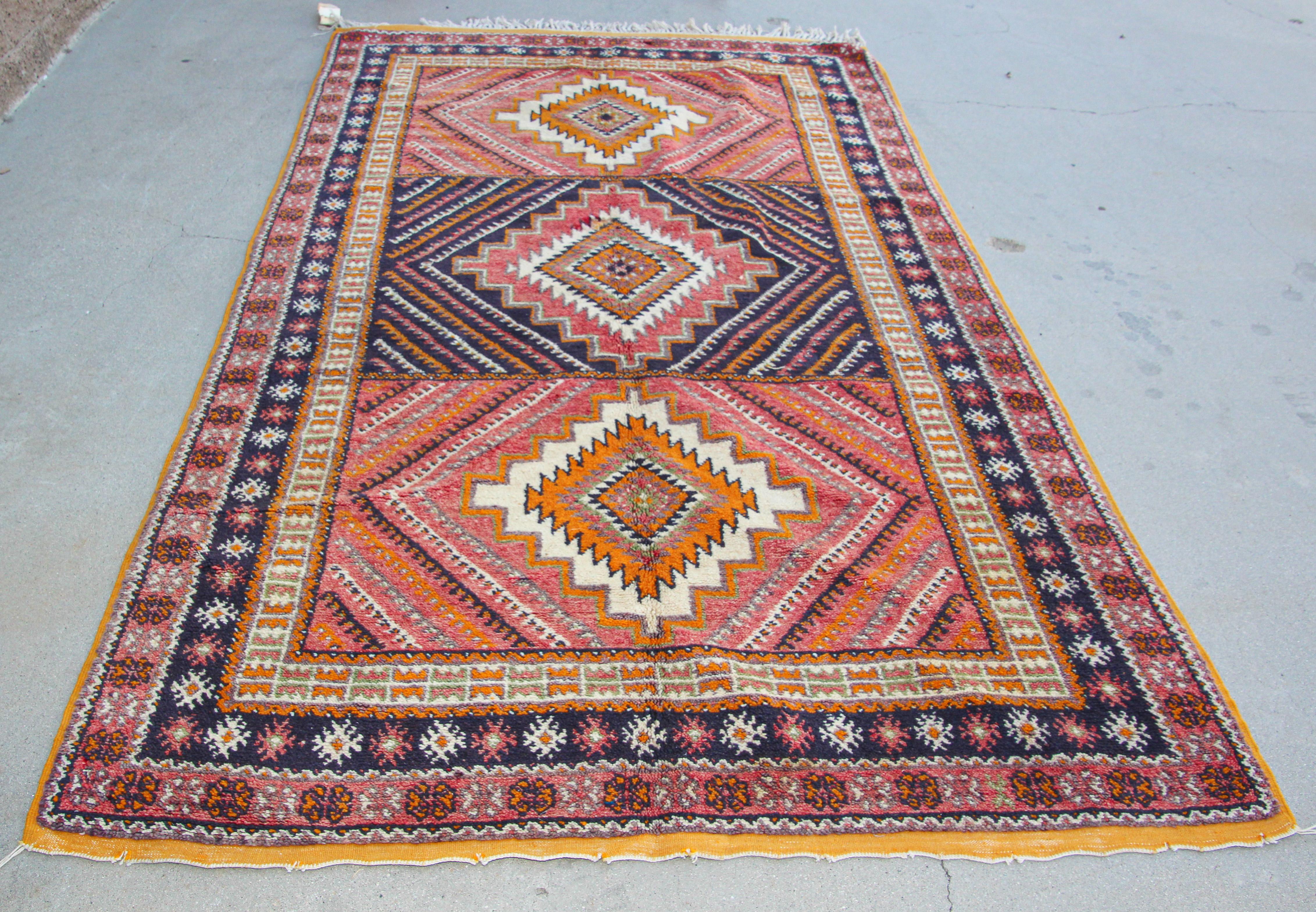 Folk Art 1960s Moroccan Vintage Berber Rug For Sale