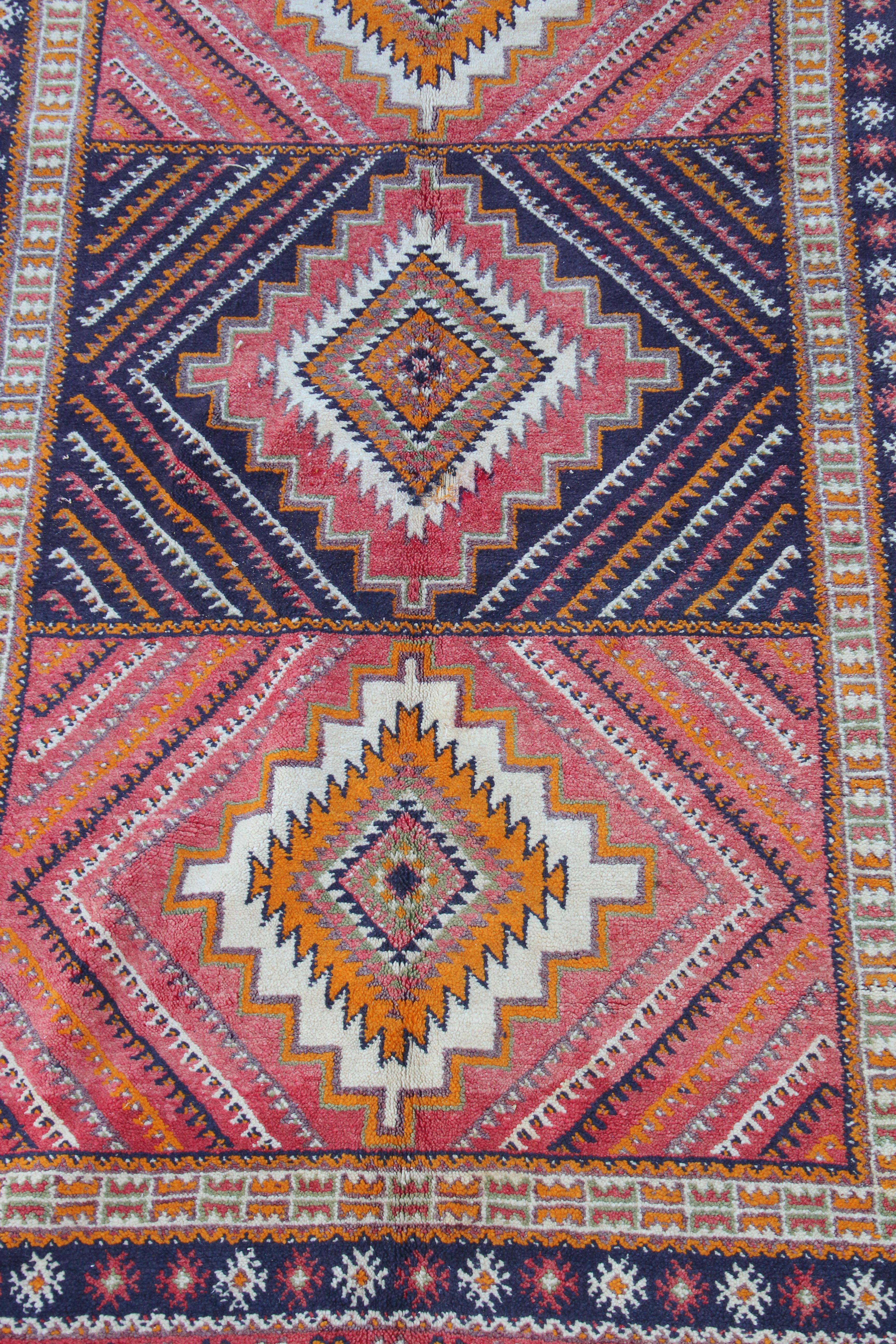 Wool 1960s Moroccan Vintage Berber Rug For Sale