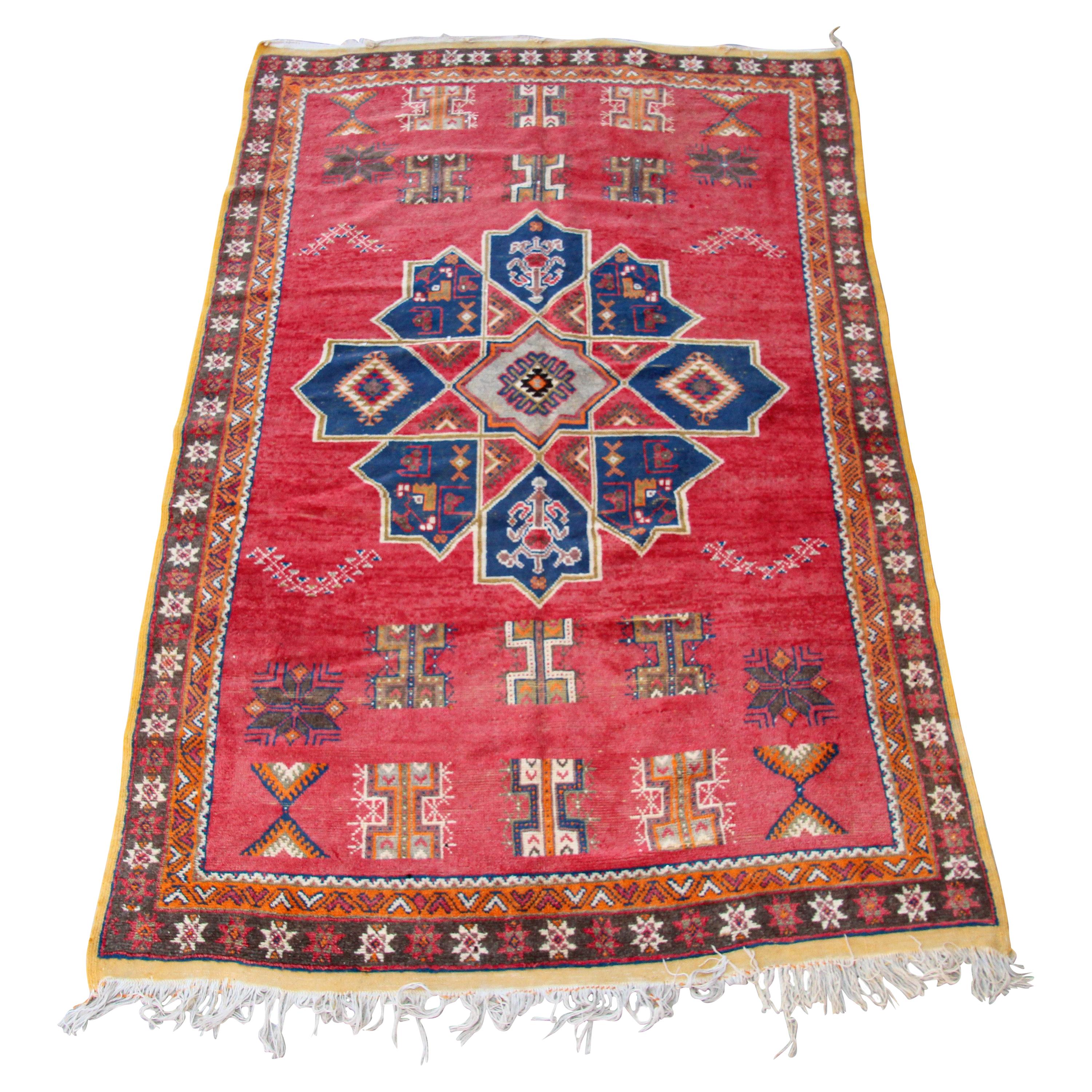 1960s Moroccan Vintage Hand-Woven Berber Rug For Sale