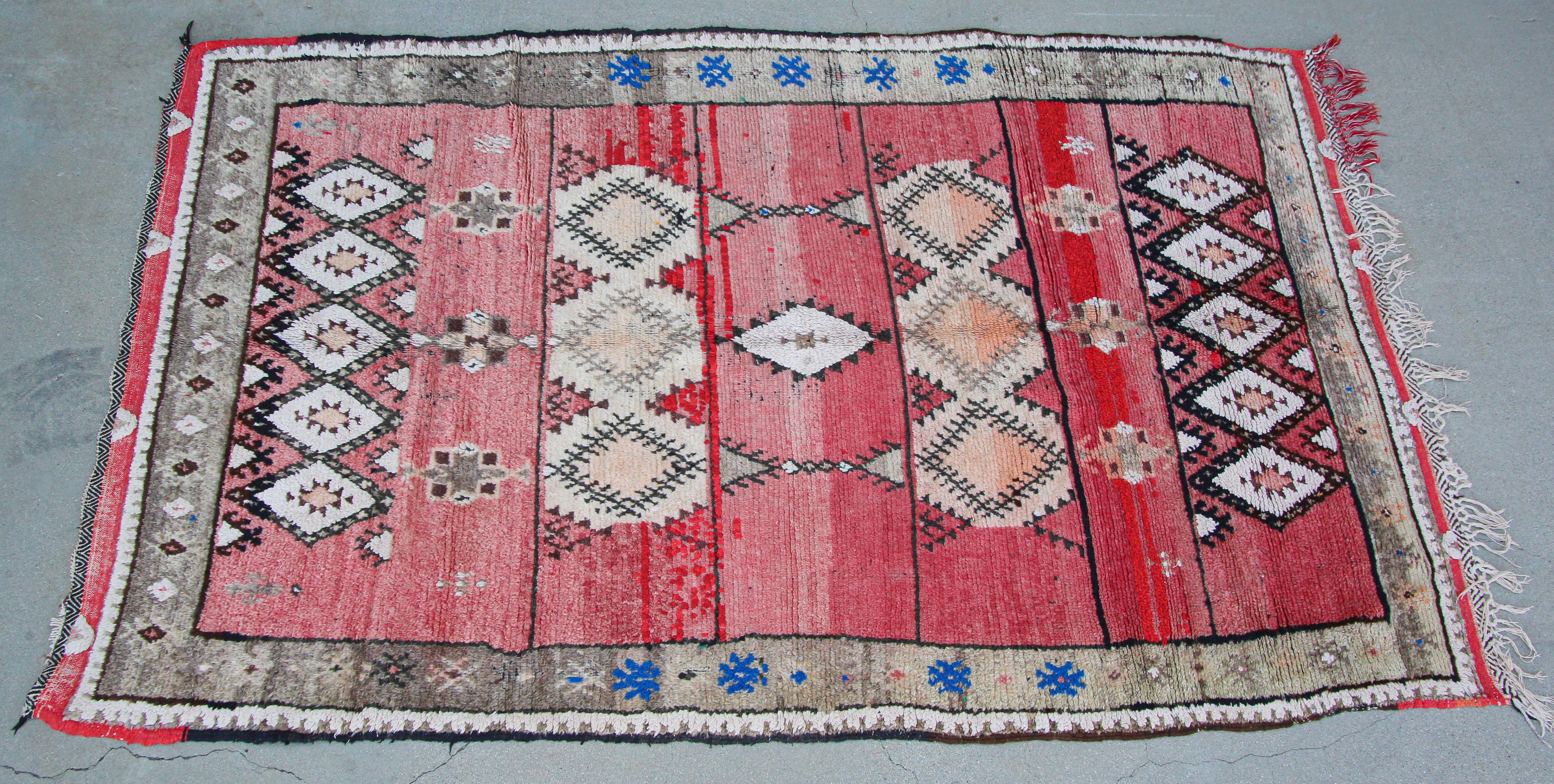 Vegetable Dyed Moroccan Vintage Hand-Woven Boujad Berber Rug, circa 1960 For Sale