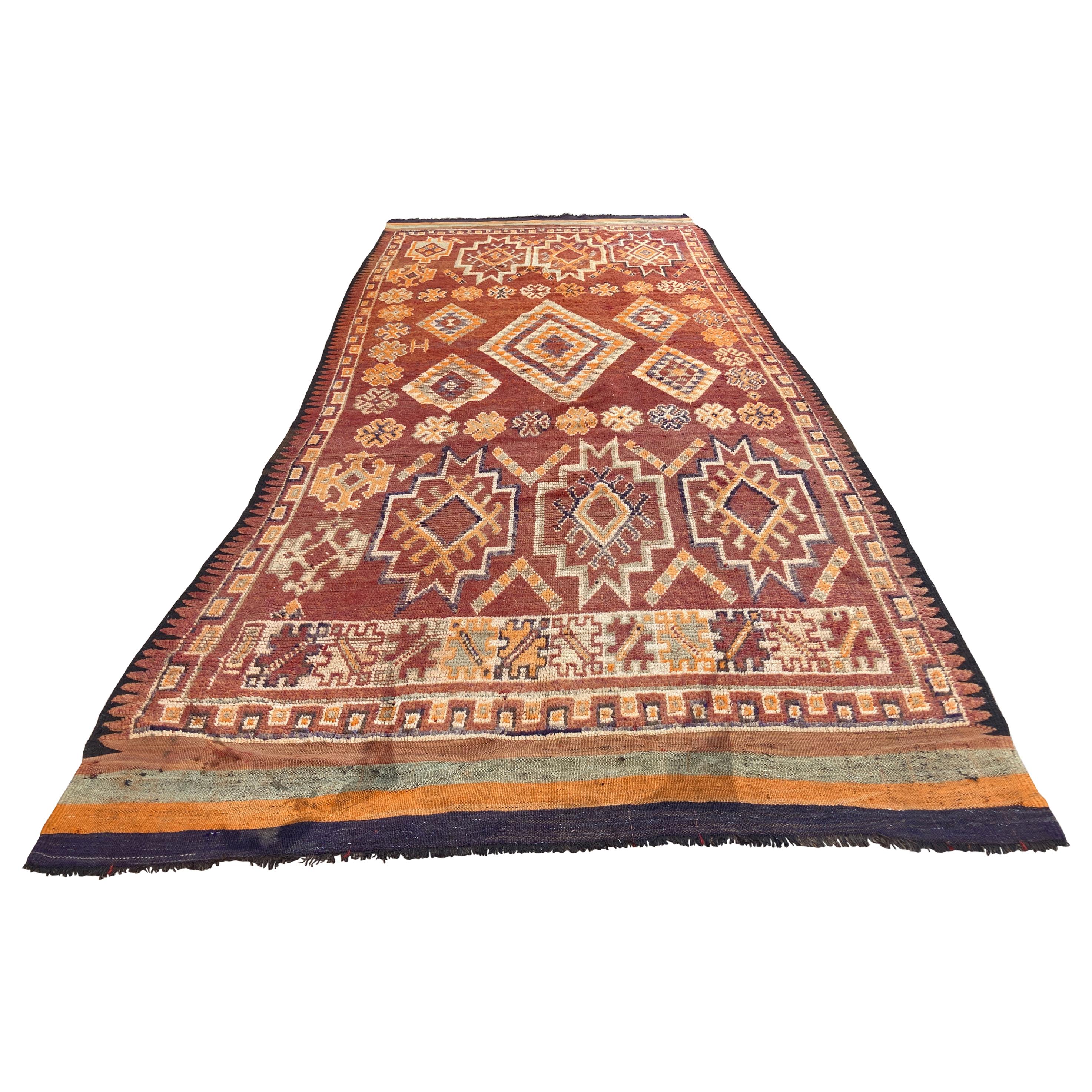 1960s Moroccan Vintage Hand-woven Boujad Tribal Area Rug For Sale