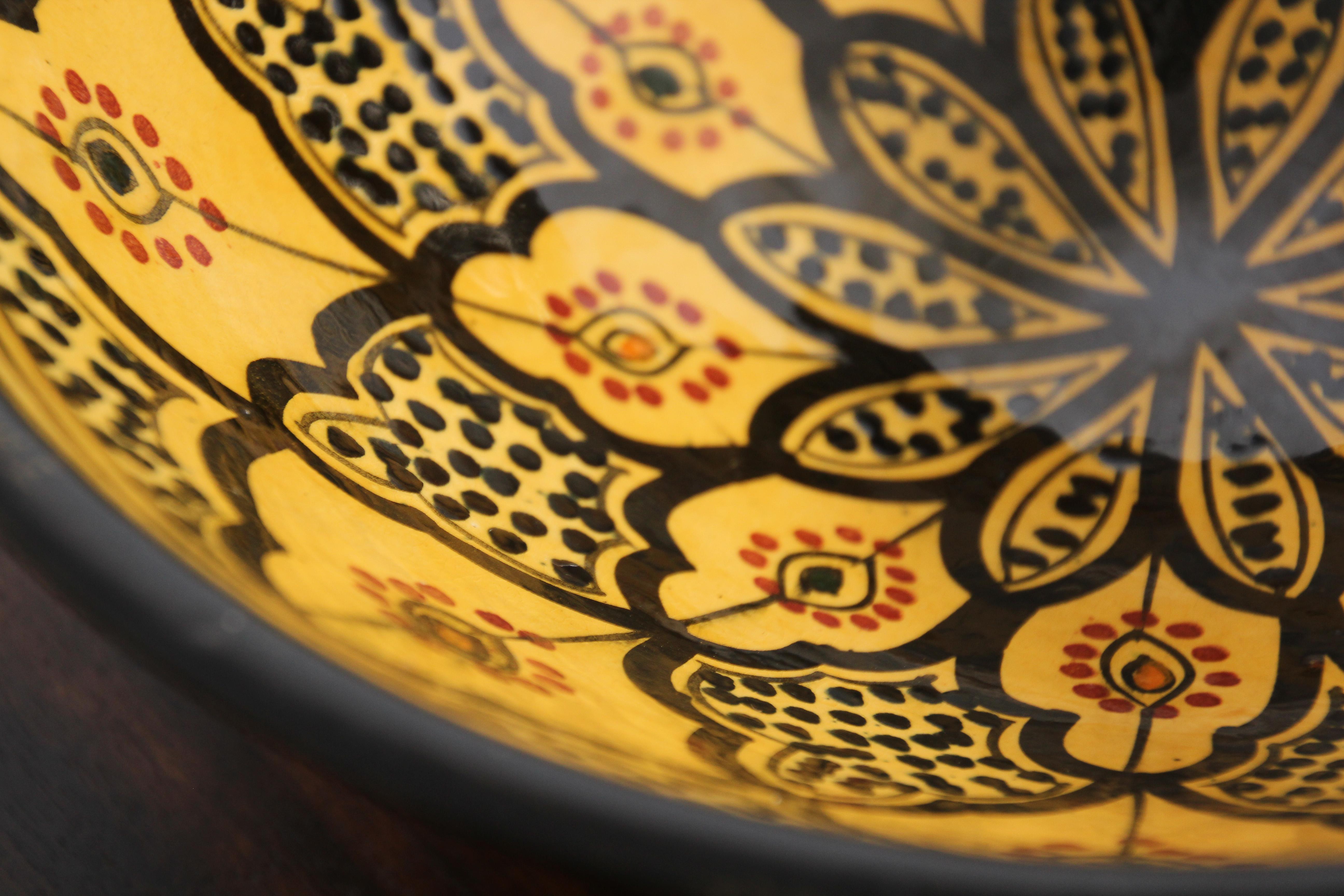 Bol jaune marocain vintage en céramique fabriqué à la main 3