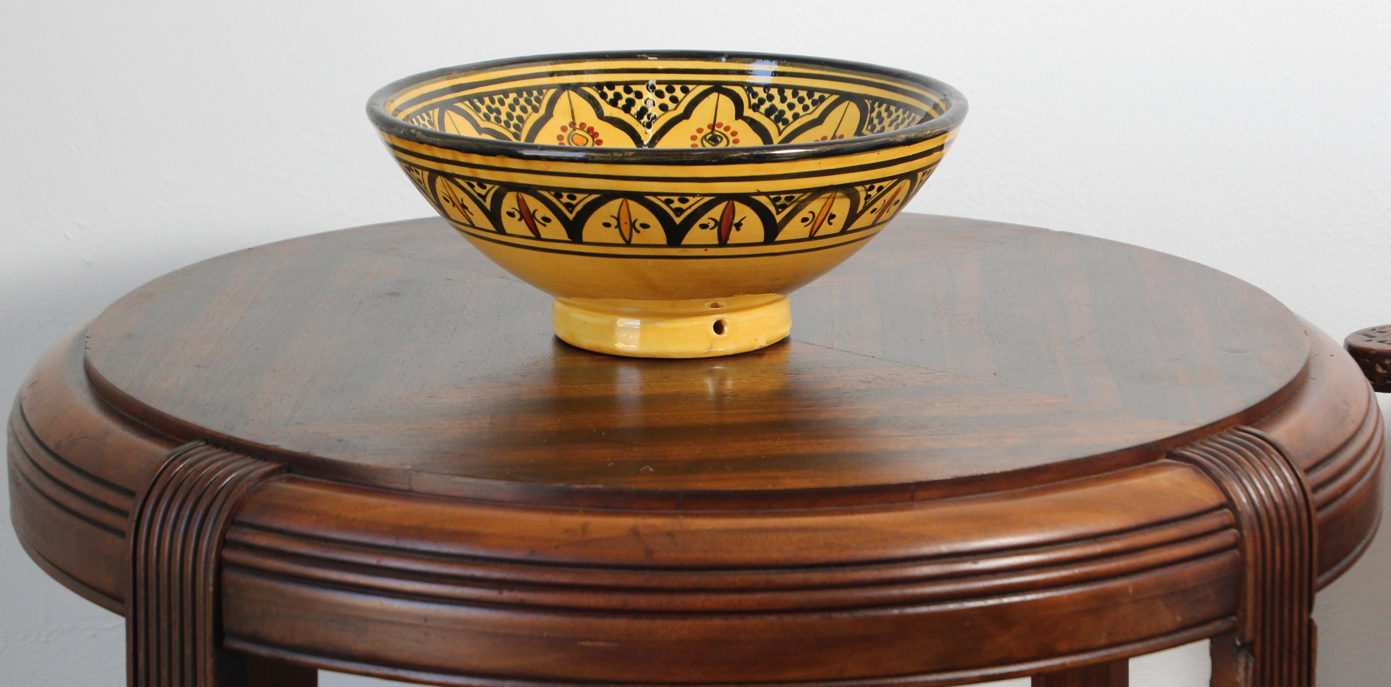 Fait main Bol jaune marocain vintage en céramique fabriqué à la main