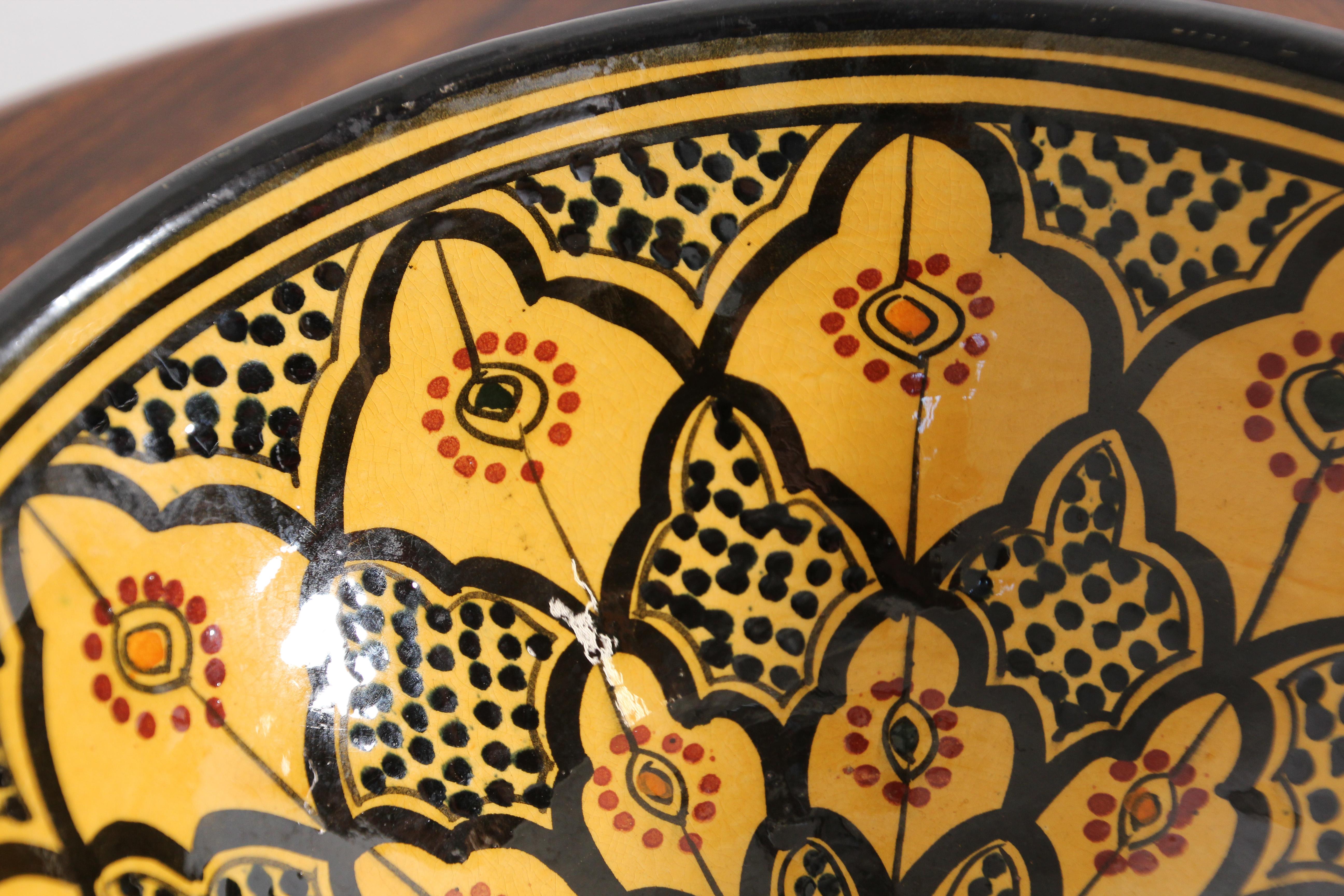 20th Century Moroccan Vintage Handcrafted Ceramic Yellow Bowl