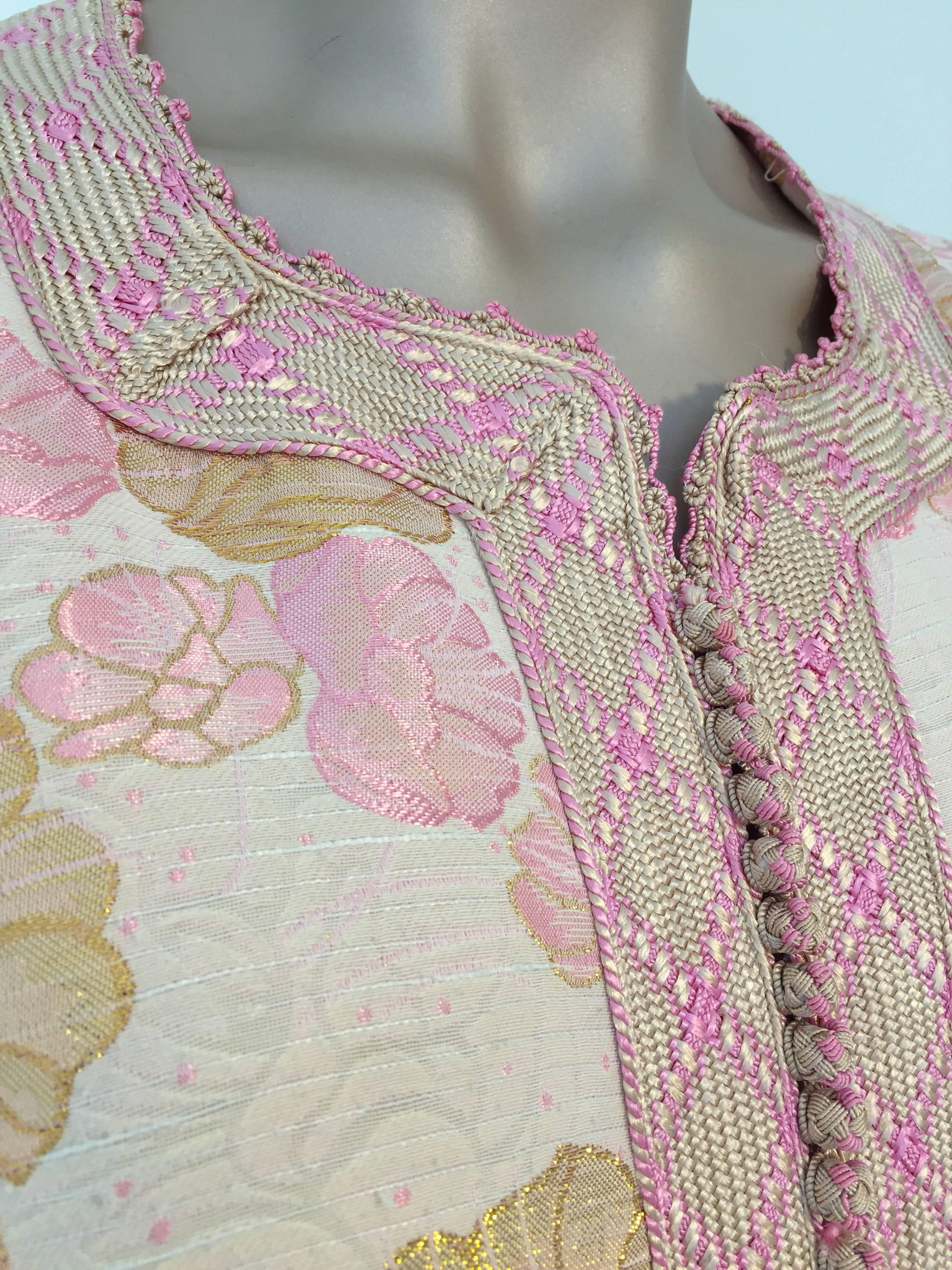 Moroccan Vintage Kaftan Embroidered Maxi Dress Brocade Caftan Pink and Gold 2
