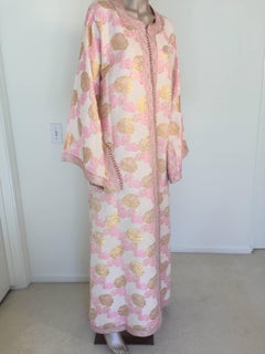 Moroccan Vintage Kaftan Embroidered Maxi Dress Brocade Caftan Pink and Gold