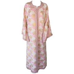 Moroccan Vintage Kaftan Embroidered Maxi Dress Brocade Caftan Pink and Gold
