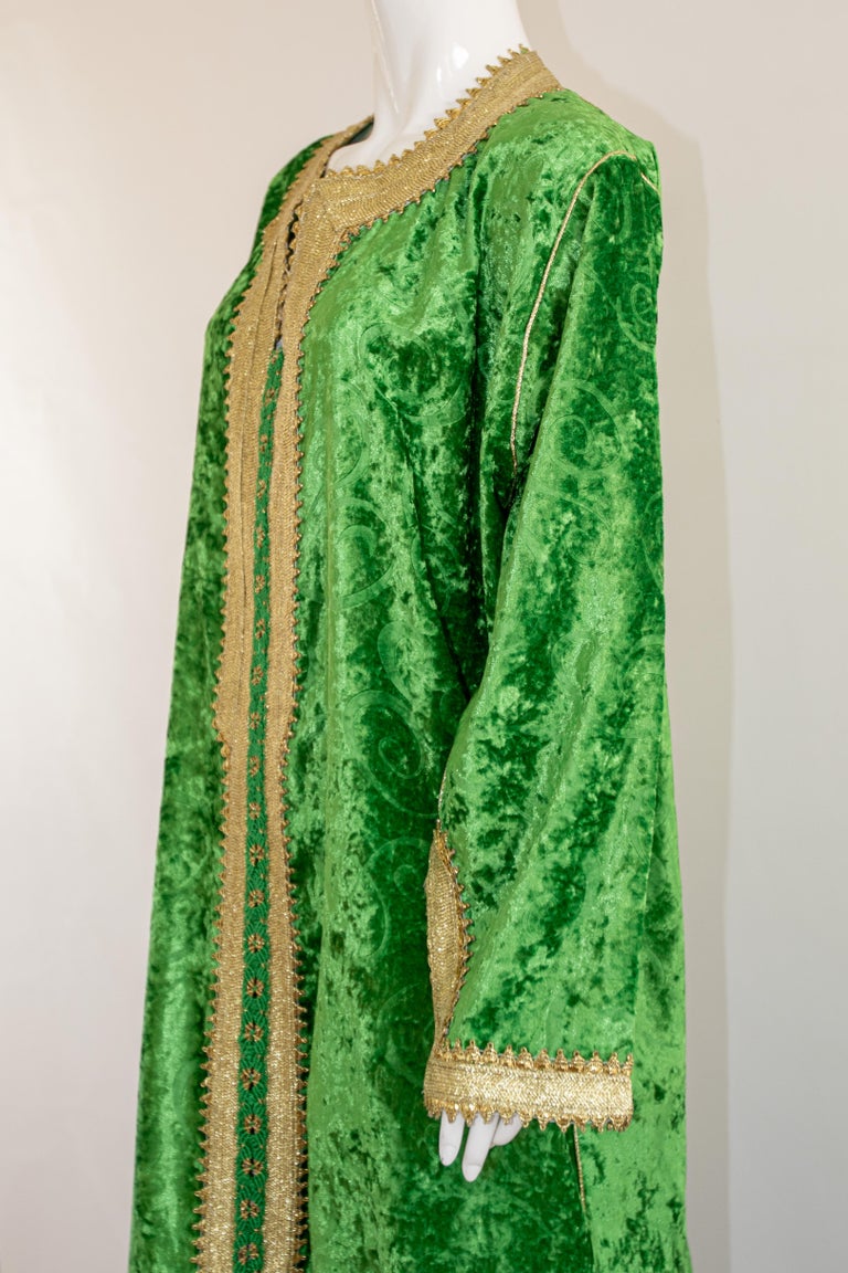 Moroccan Vintage Kaftan Emerald Green Velvet Gold Embroidered Caftan ...