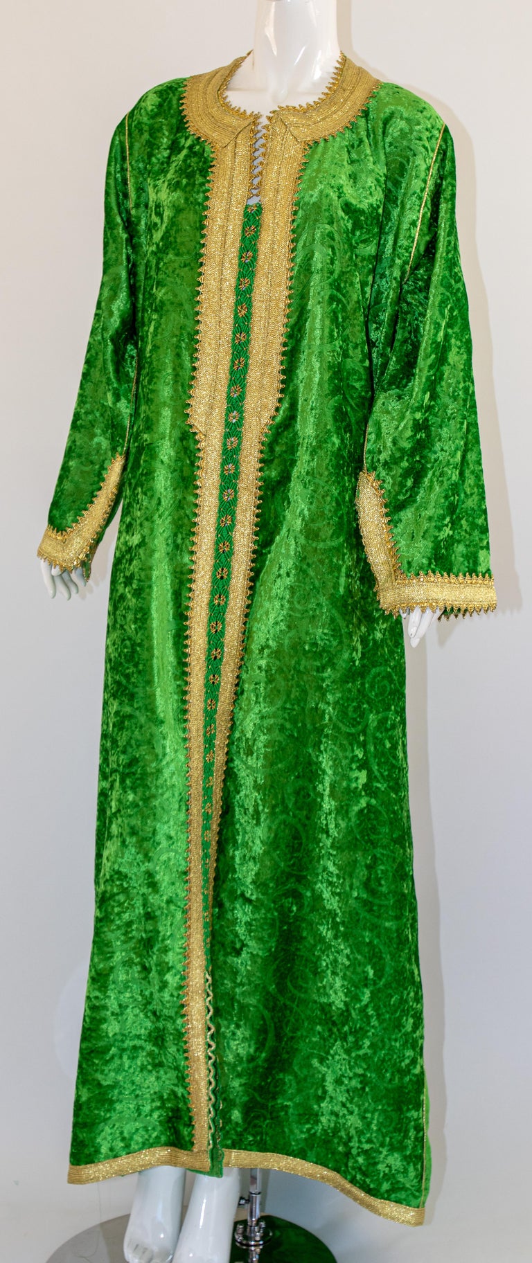 Moroccan Vintage Kaftan Emerald Green Velvet Gold Embroidered Caftan ...