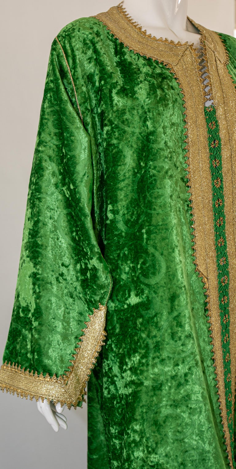 Moroccan Vintage Kaftan Emerald Green Velvet Gold Embroidered Caftan ...