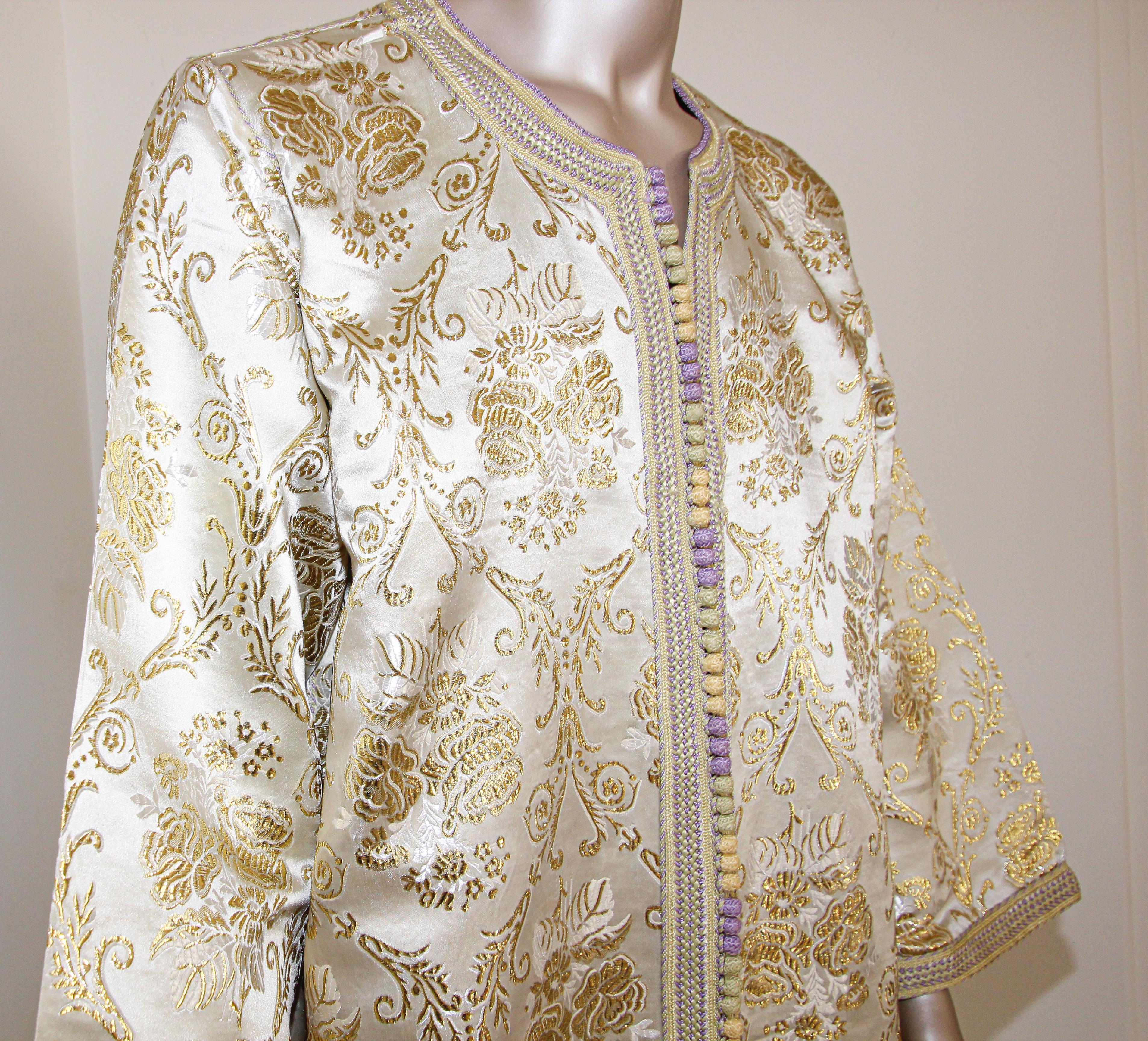 20th Century Moroccan Vintage Kaftan Gentleman Damask Gold Caftan, circa 1970 For Sale