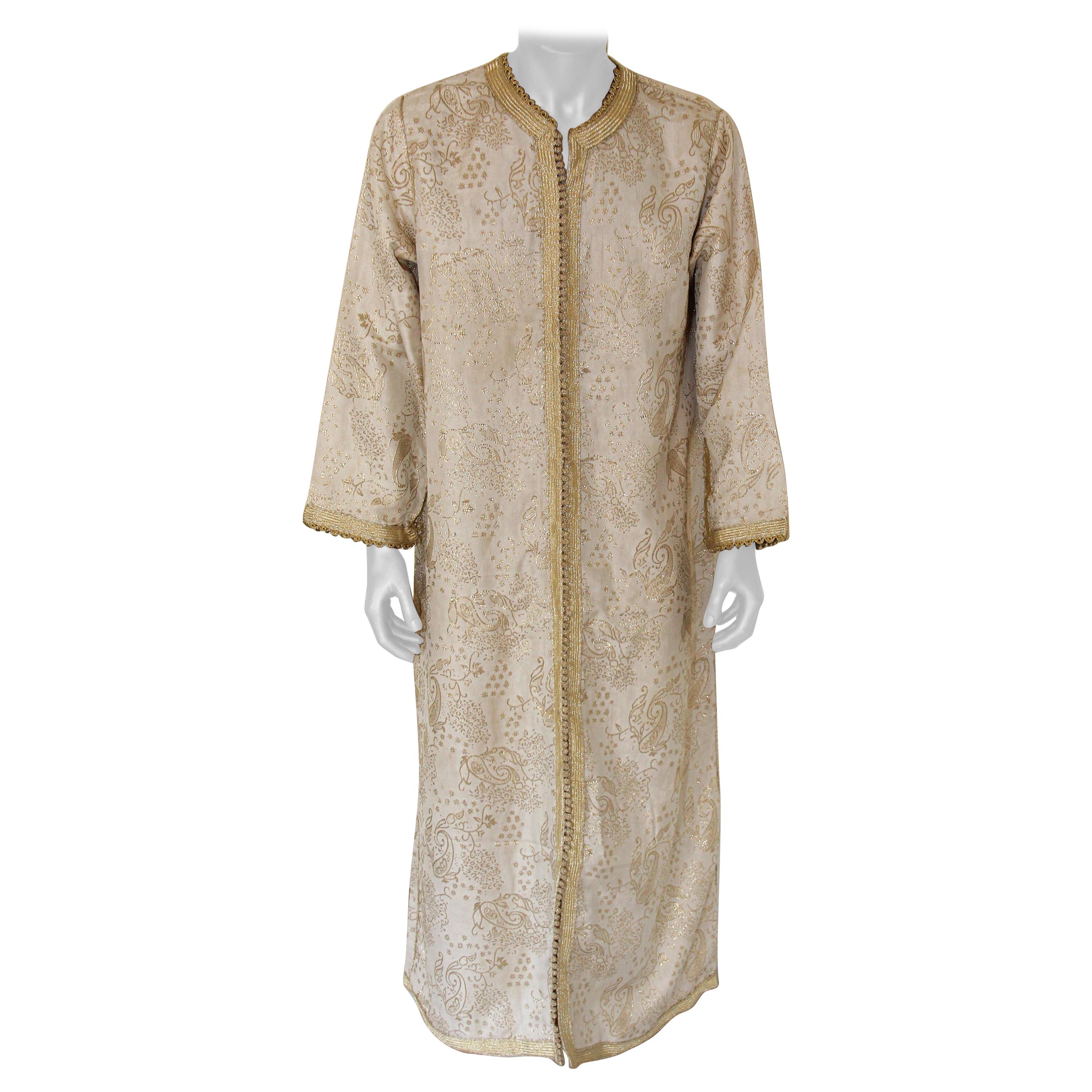 Moroccan Vintage Kaftan Gentleman Silver and Gold Caftan, circa 1970