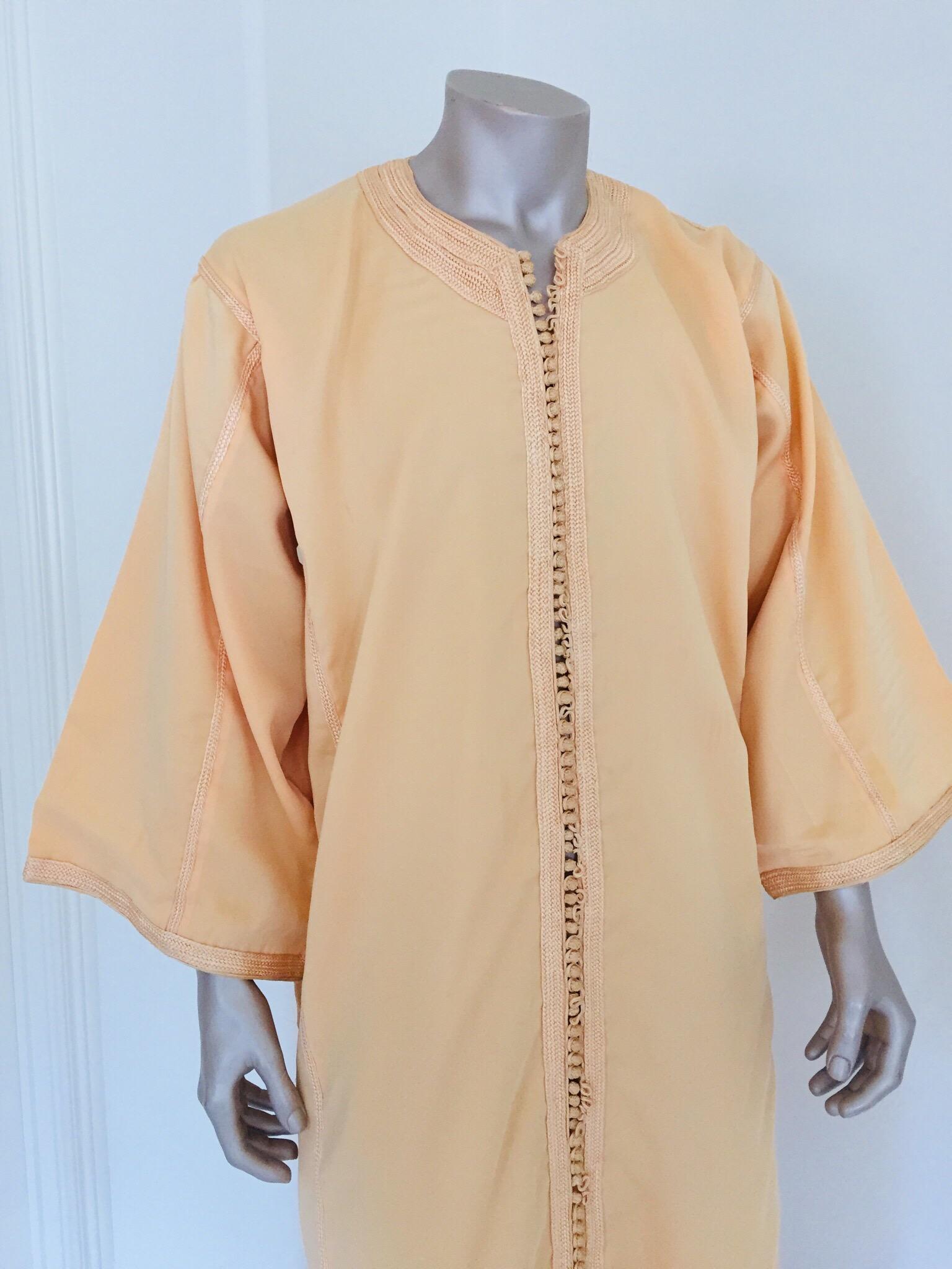 Fabric Moroccan Vintage Kaftan Gentleman Yellow Gold Caftan, circa 1970 For Sale