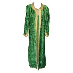Moroccan Vintage Kaftan Green Velvet and Gold Trim Caftan Circa 1970