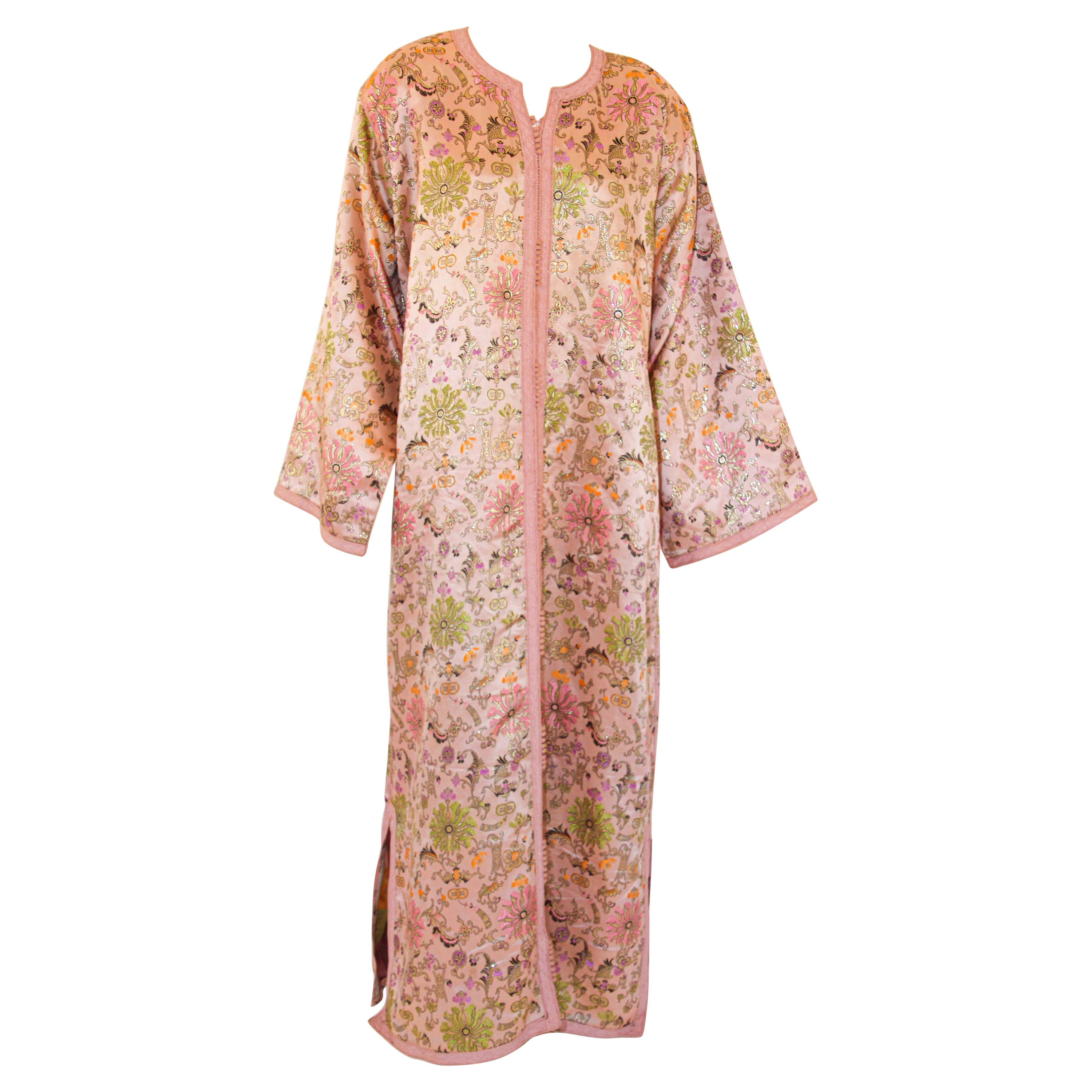 Marokkanischer Vintage Kaftan Rosa Damast Bohemian Caftan 1970