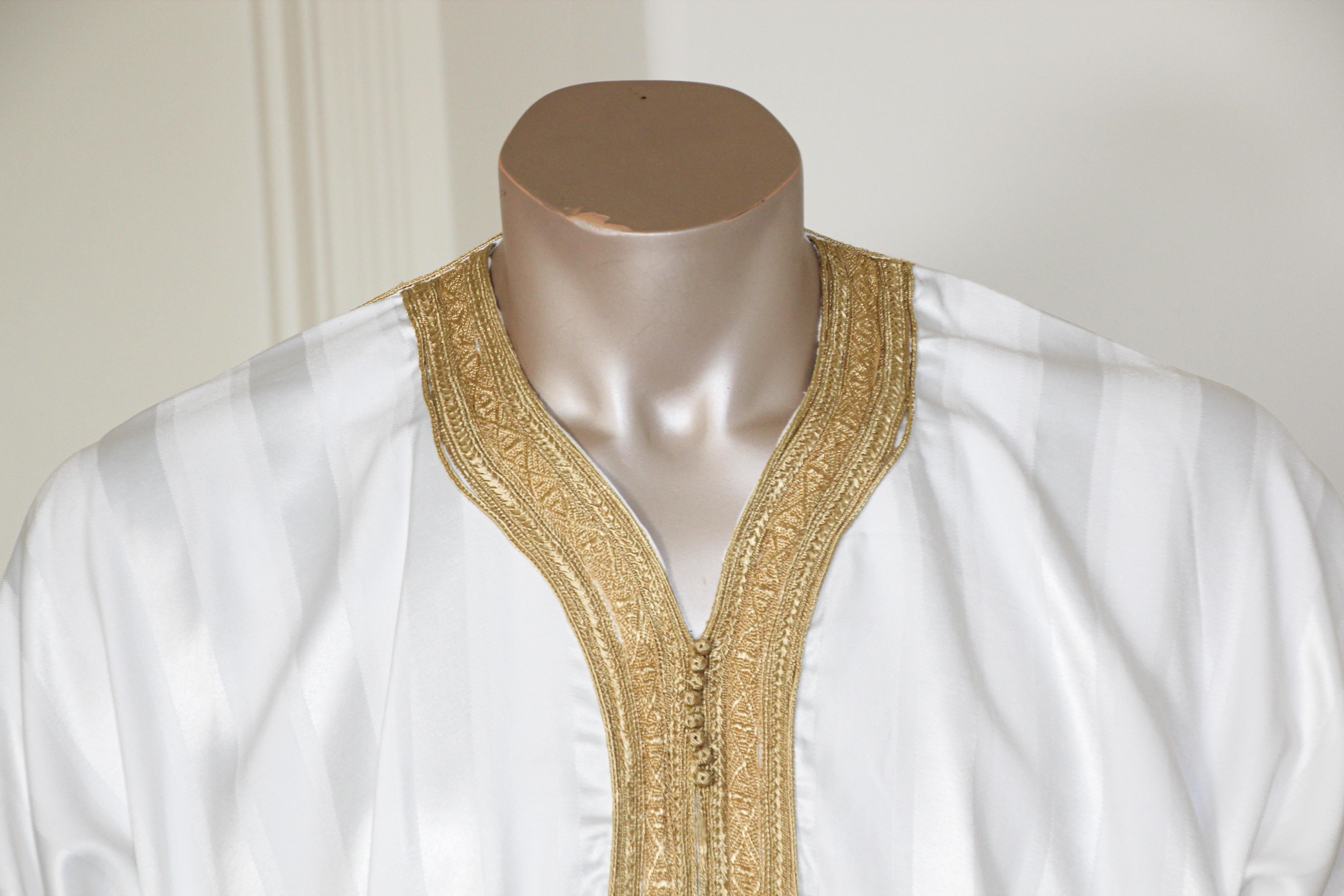 Hand-Crafted Moroccan Vintage Kaftan with Gold Trim, circa 1970