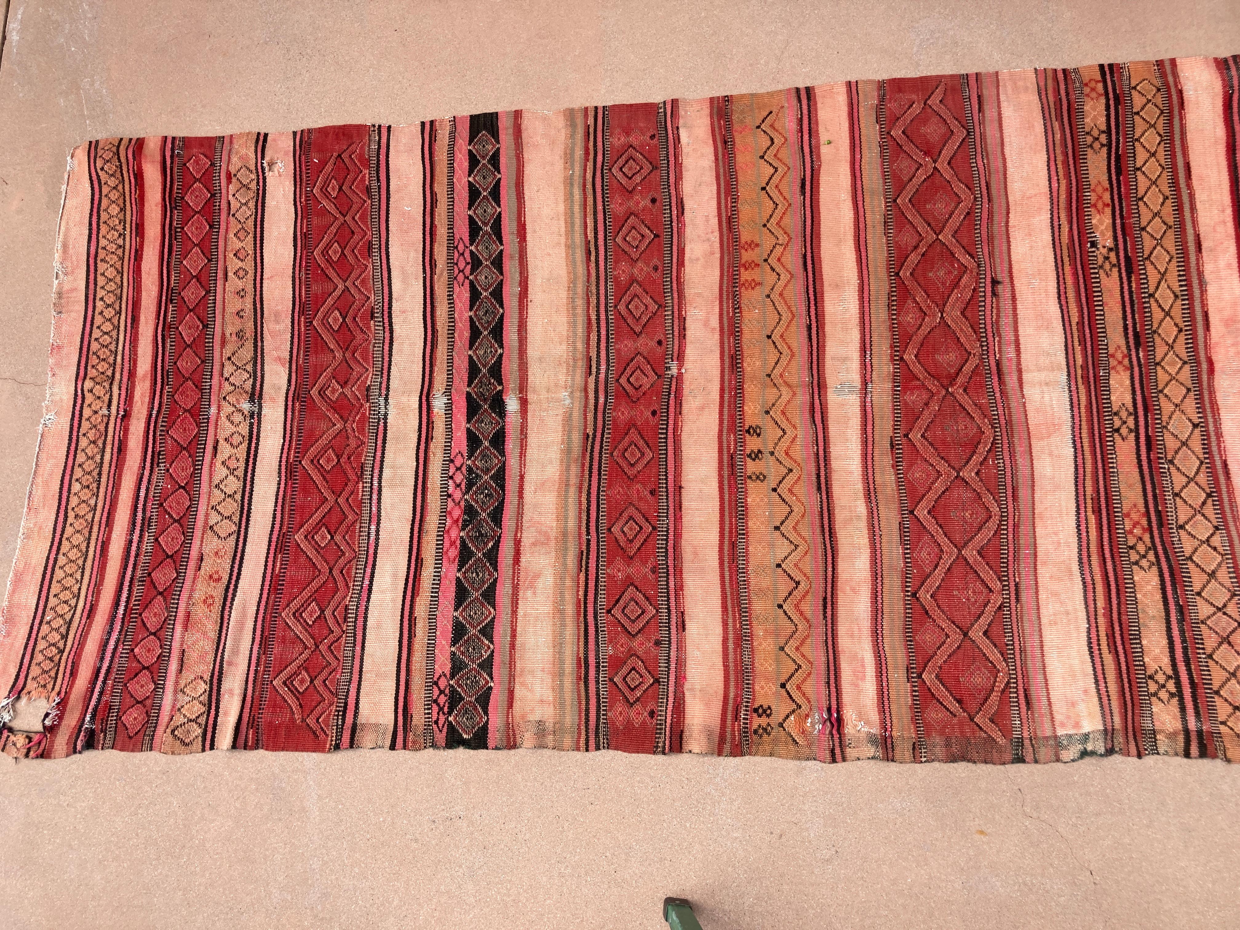 Vegetable Dyed Moroccan Vintage Kilim Tribal Rug, circa 1960's For Sale