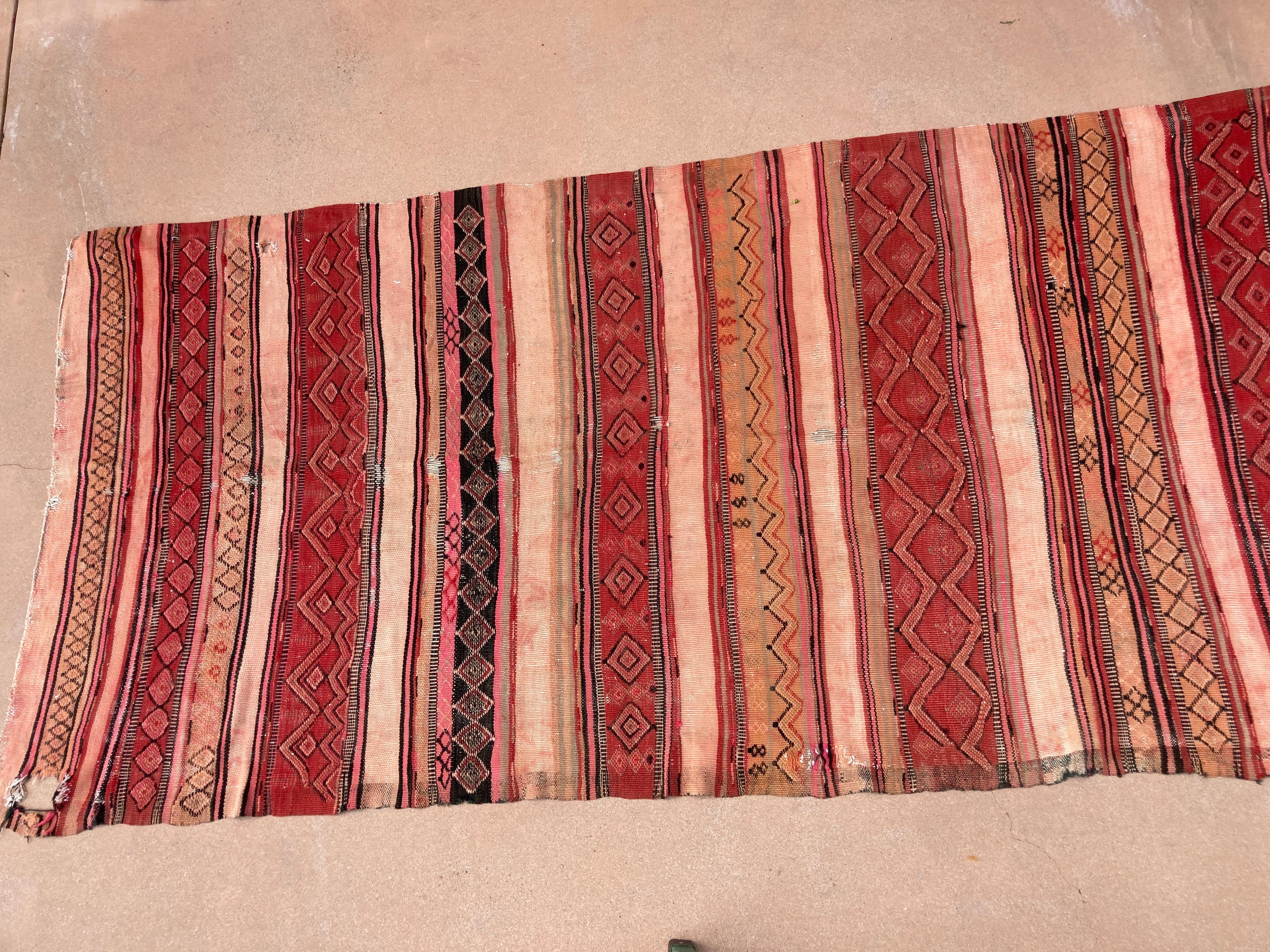 Moroccan Vintage Kilim Tribal Rug, circa 1960's In Distressed Condition For Sale In North Hollywood, CA